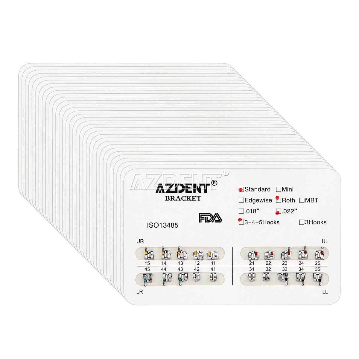AZDENT Dental Orthodontic Brackets Braces Standard Roth .022 Hooks 3-4-5 FDA