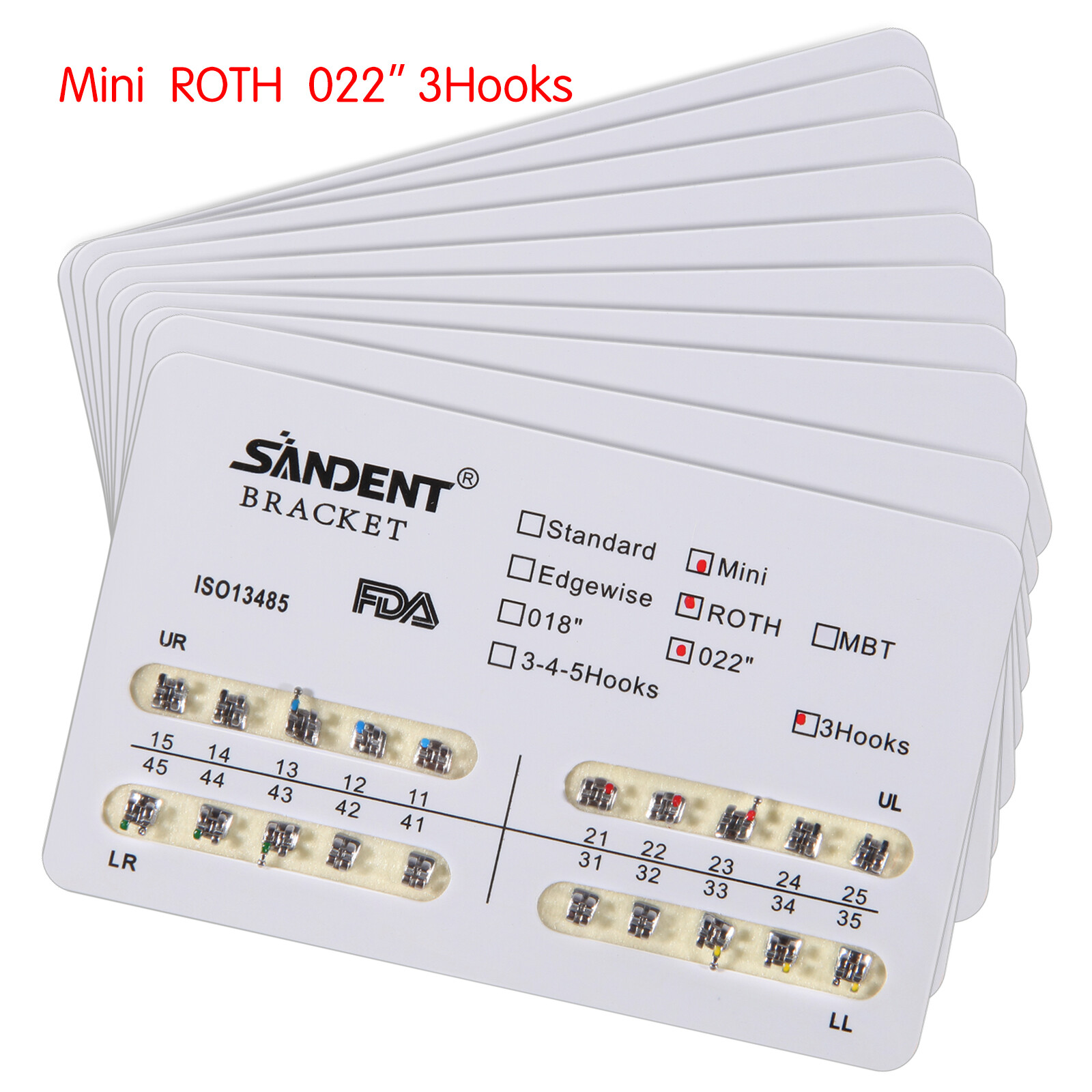 10 Packs SANDENT Dental Orthodontic Brackets Braces Mini Roth 022″Slot 3 Hooks