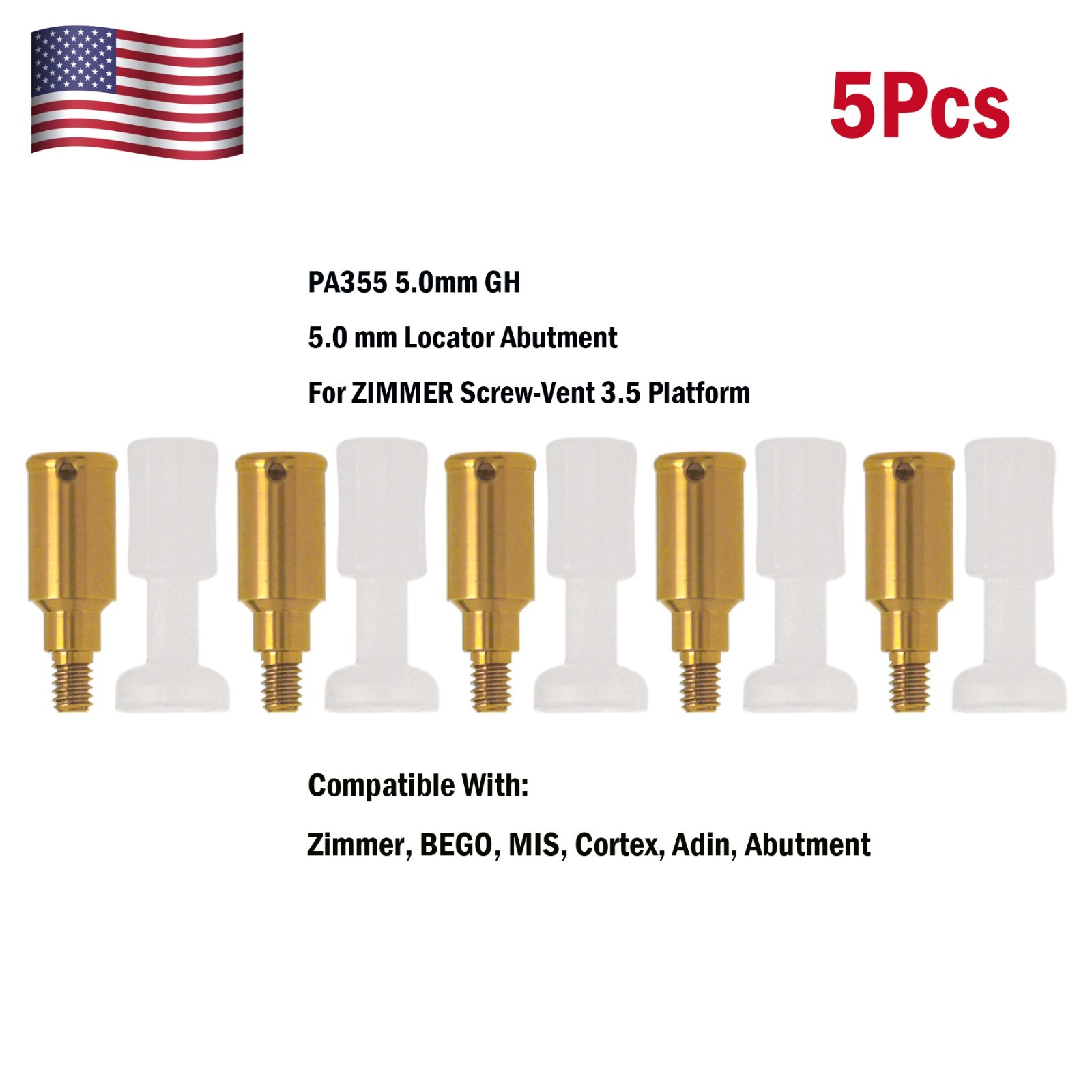 US For Zimmer Dental Locator Attachment Abutment & Male Cap Tool PAØ3.5mm 5mm GH