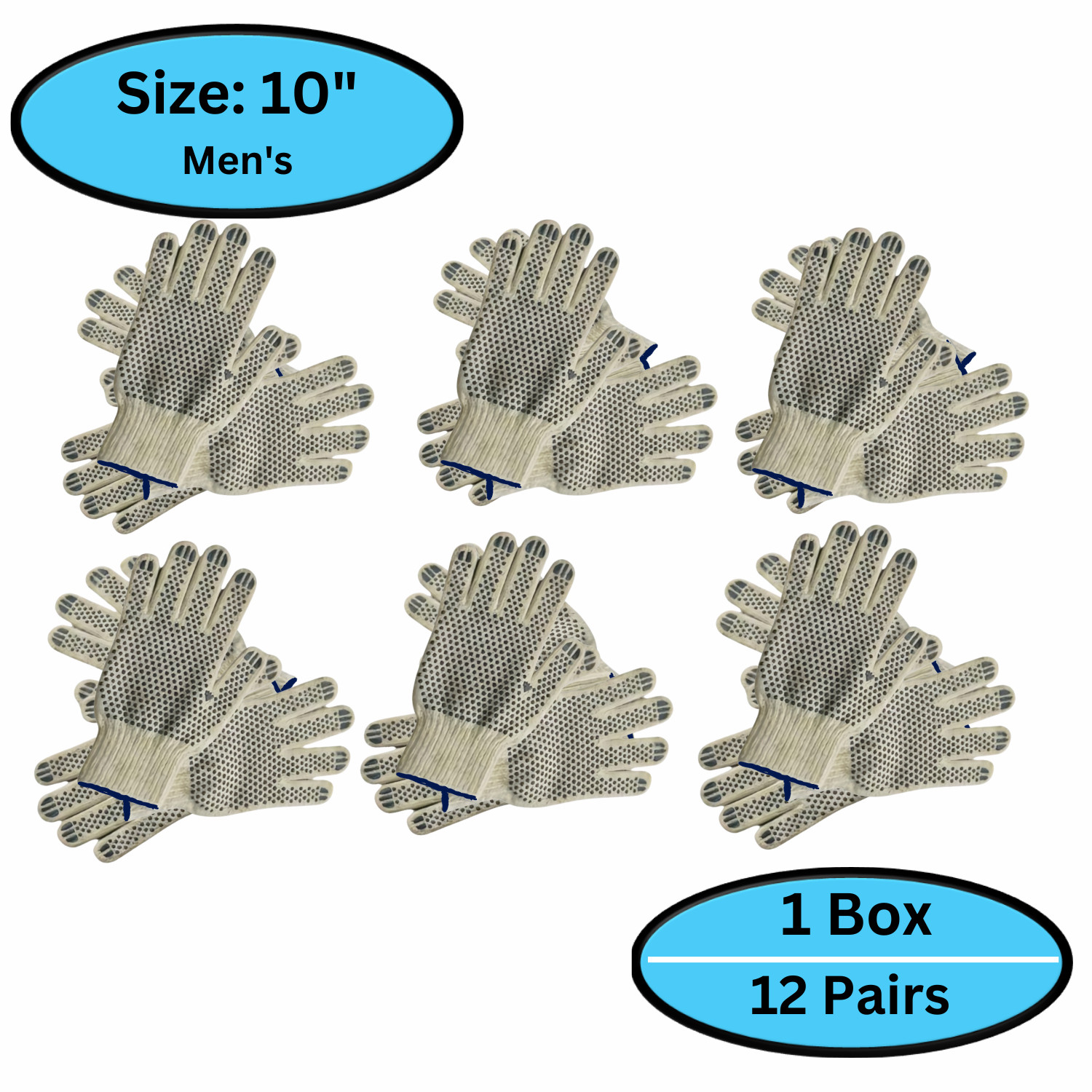 12-24 PVC Double Dot Hand Black Knitted Cotton Tan Non-Disposable Gloves