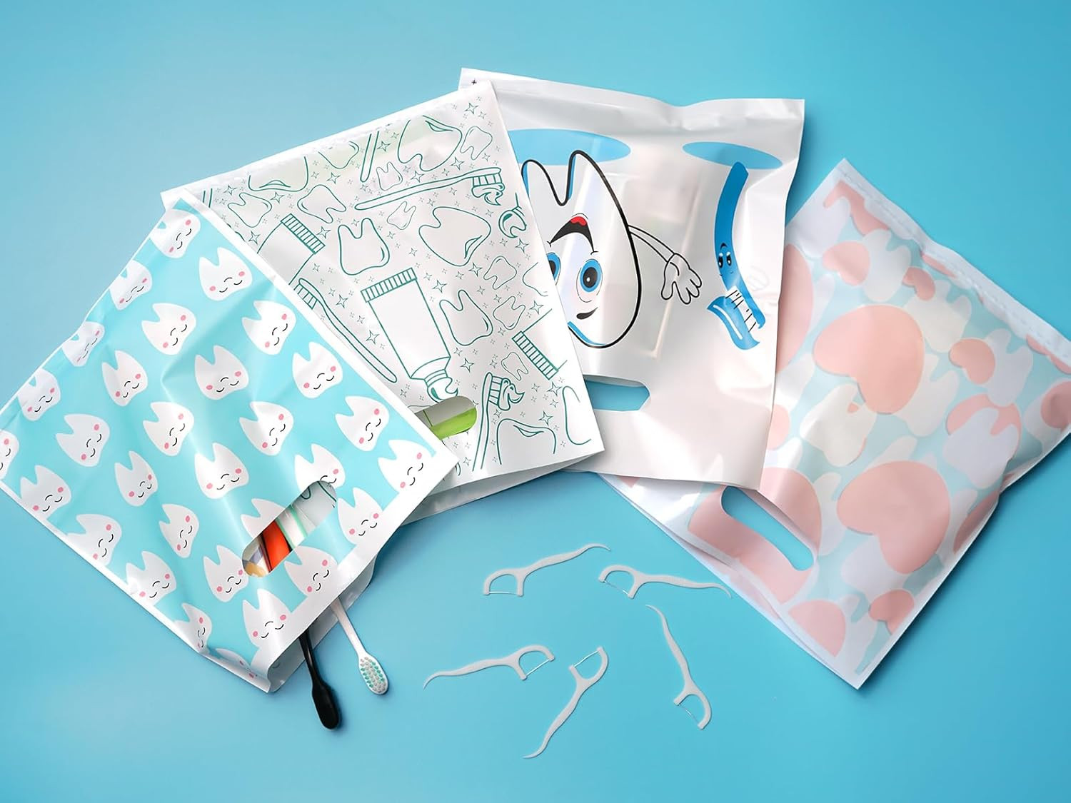 200 Pcs Dental Bags, Tooth Patient Care Dental Bags, 9 X 8 Inches Dental Goodie