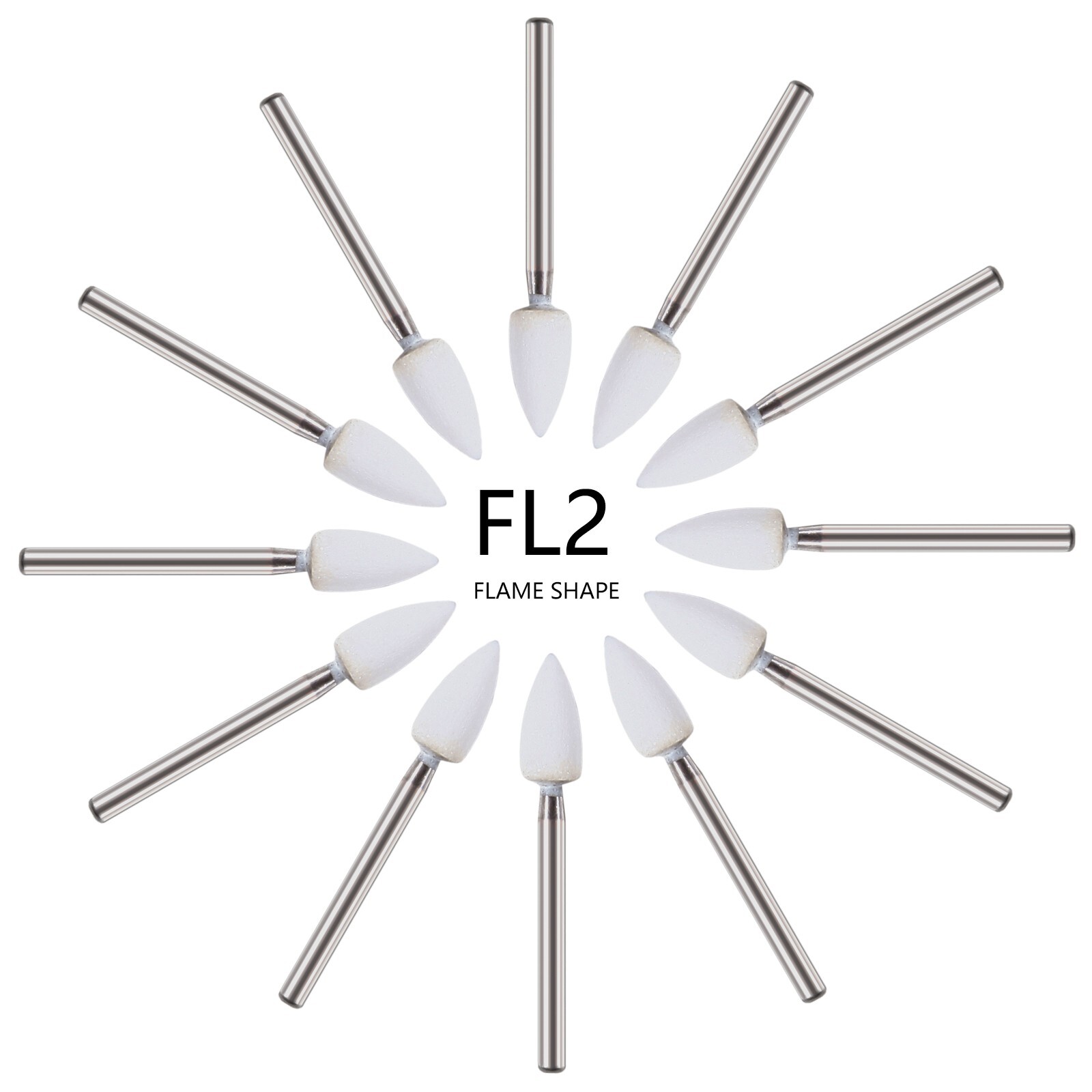 12*Dental Flame Mounted White Stone Polishing Burs FG Abrasion Point Polisher st