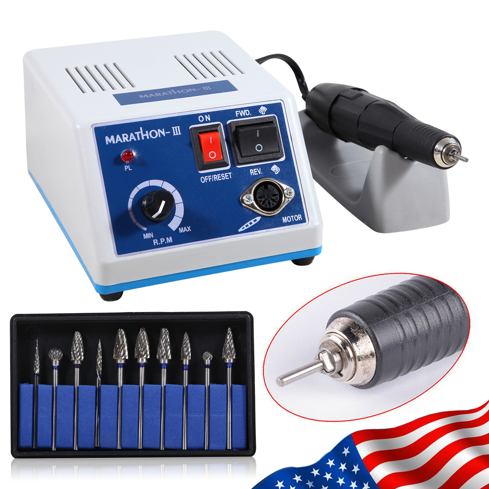 Dental Lab MARATHON-III Micromotor Polisher /35K RPM Polishing Handpiece/Burs DL