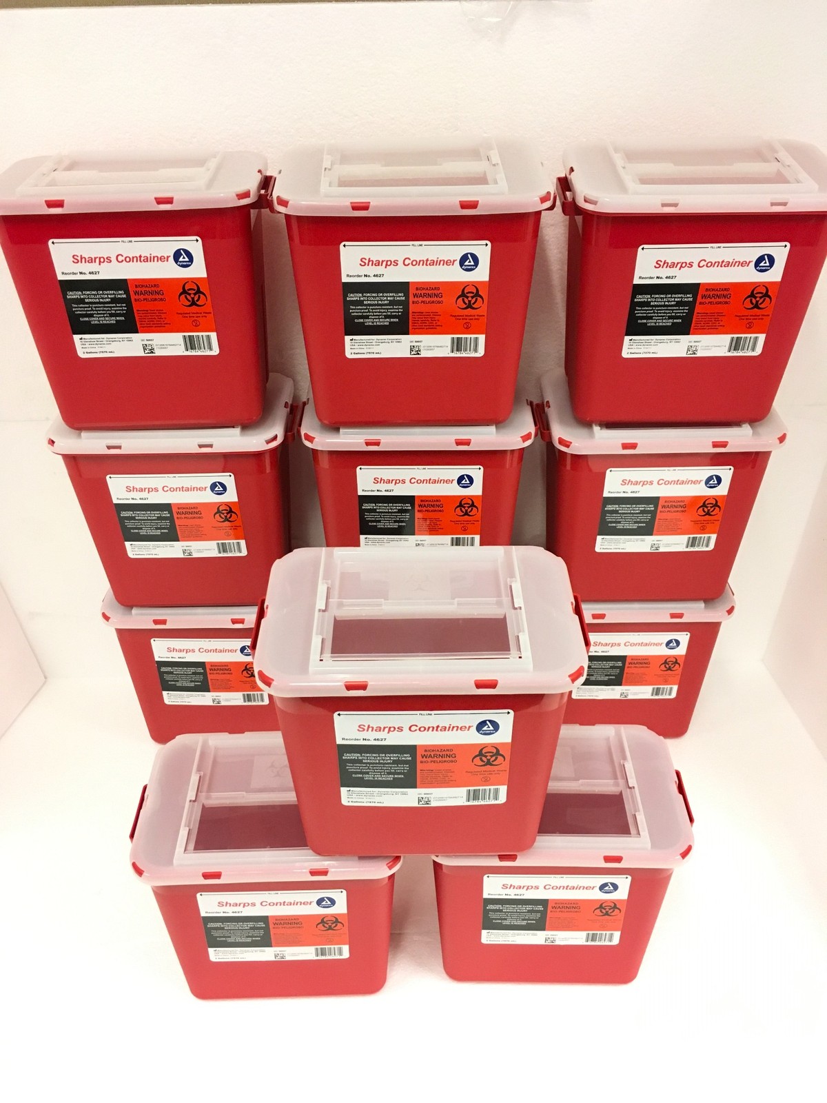 New 6 PACK!! 2 Gallon Sharps Disposable Biohazard Container Red Dynamex 4627