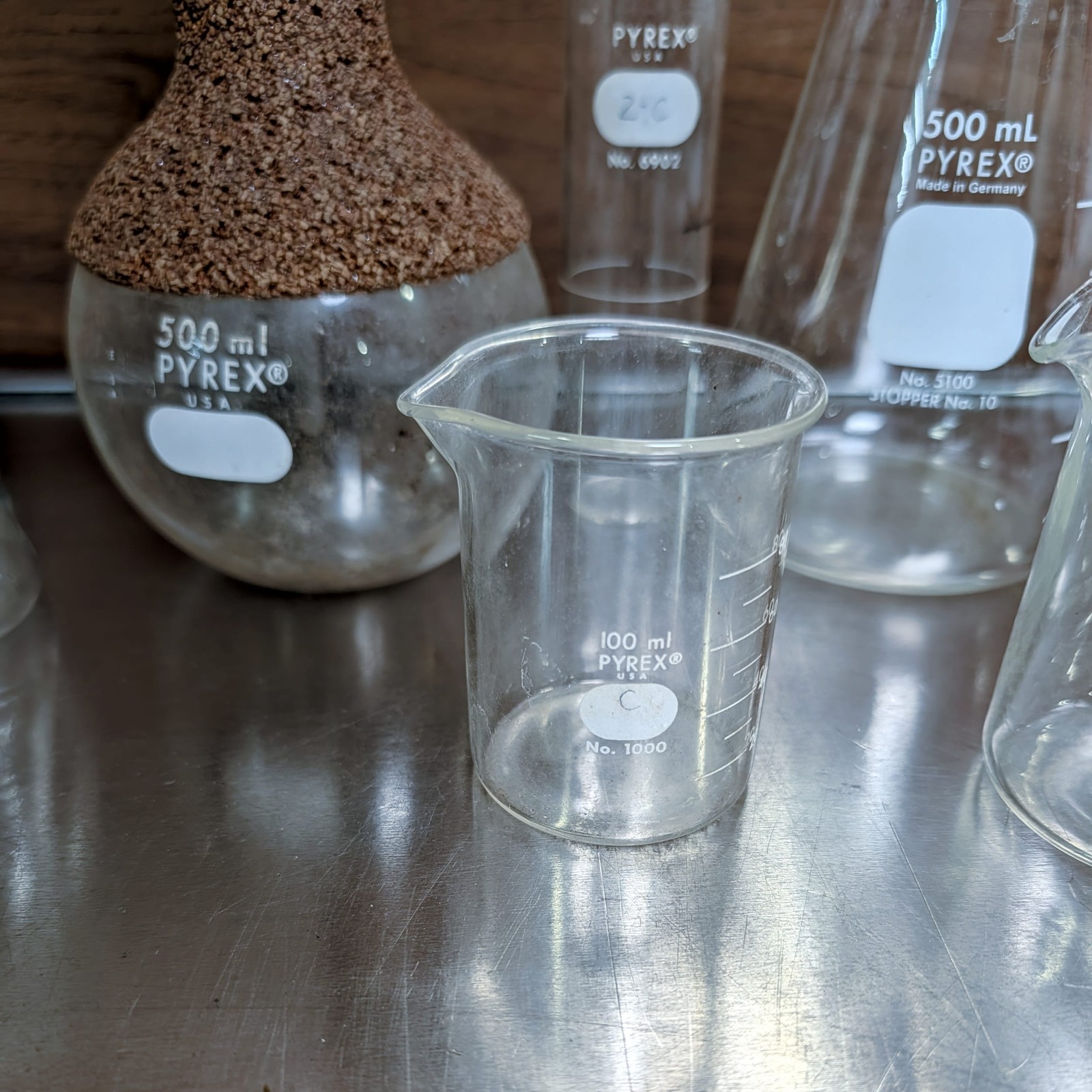 PYREX Kimax & Other Chemistry Laboratory Glass Jars Flasks Vintage Mixed Lot of