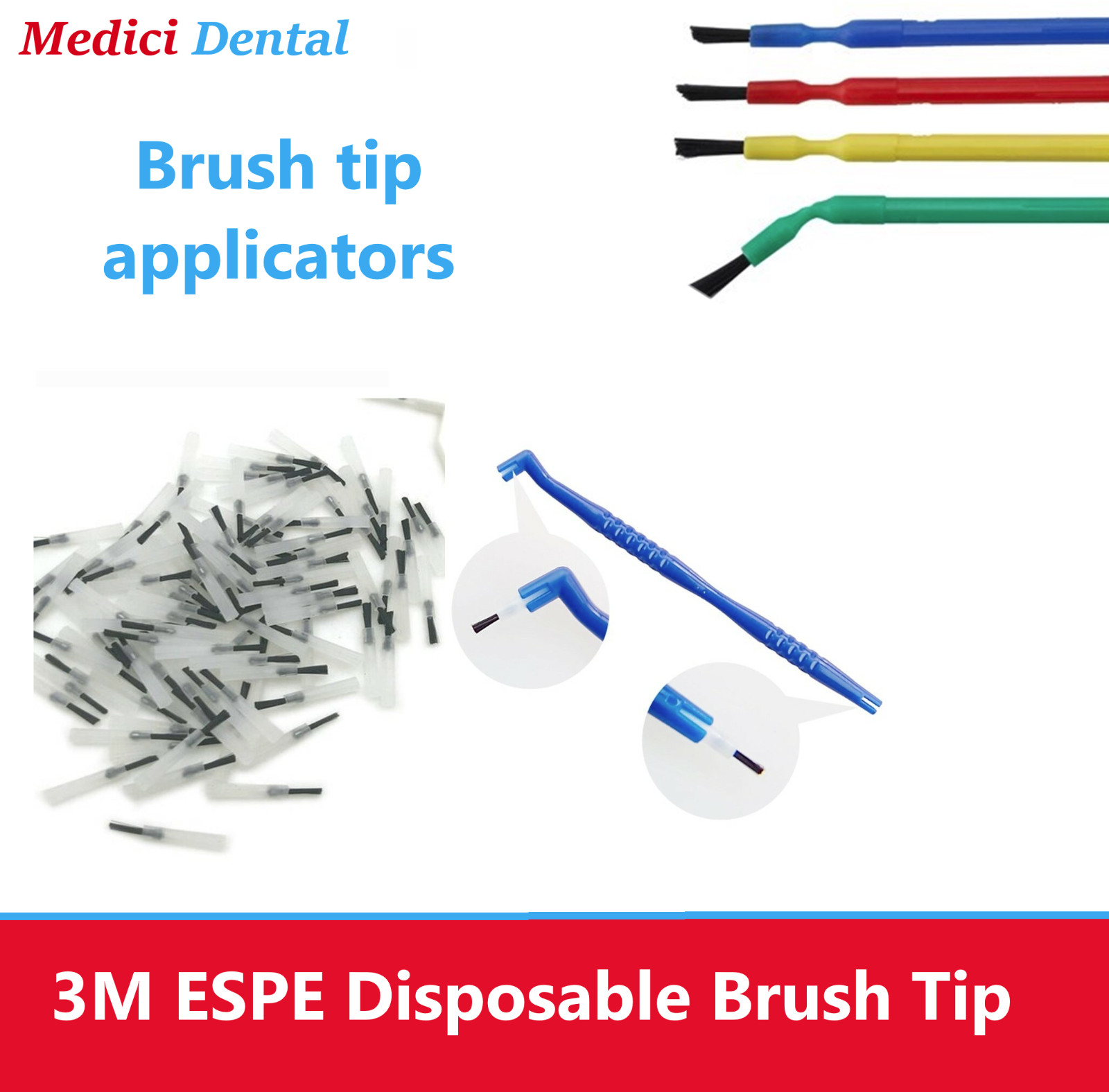 Dental Disposable Brush Applicators 100 Pieces & with Handle, Bendable Brushes