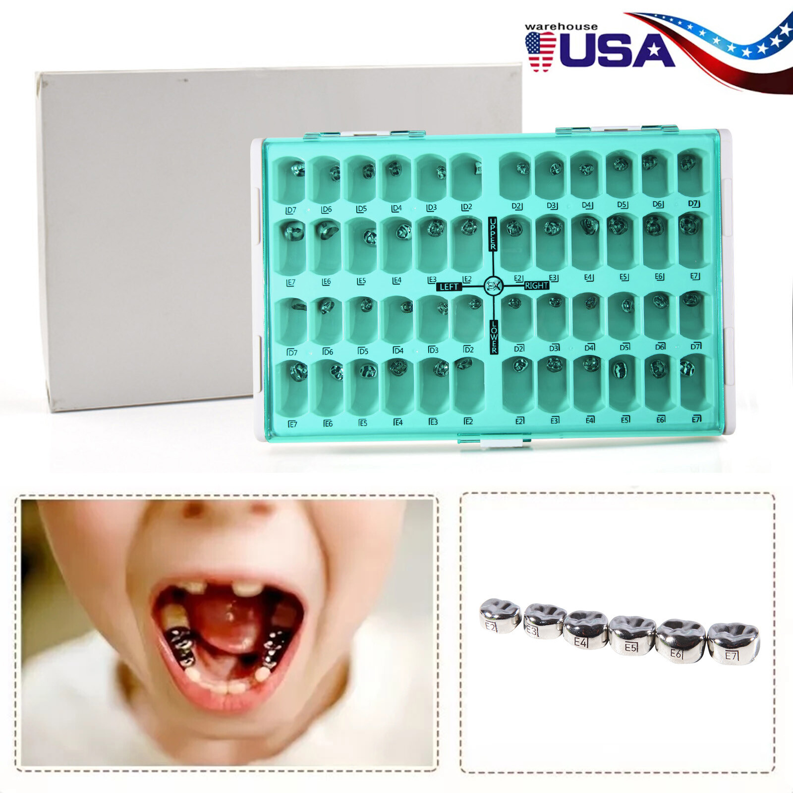 Dental Kid Primary Molar Crown Stainless Steel Pediatric Preformed 48 Size USA