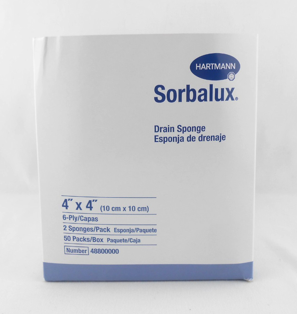 Hartmann Sorbalux Drain Sponge 50 Pack 6 Ply Sterile 4 x 4 Sponges 48800000