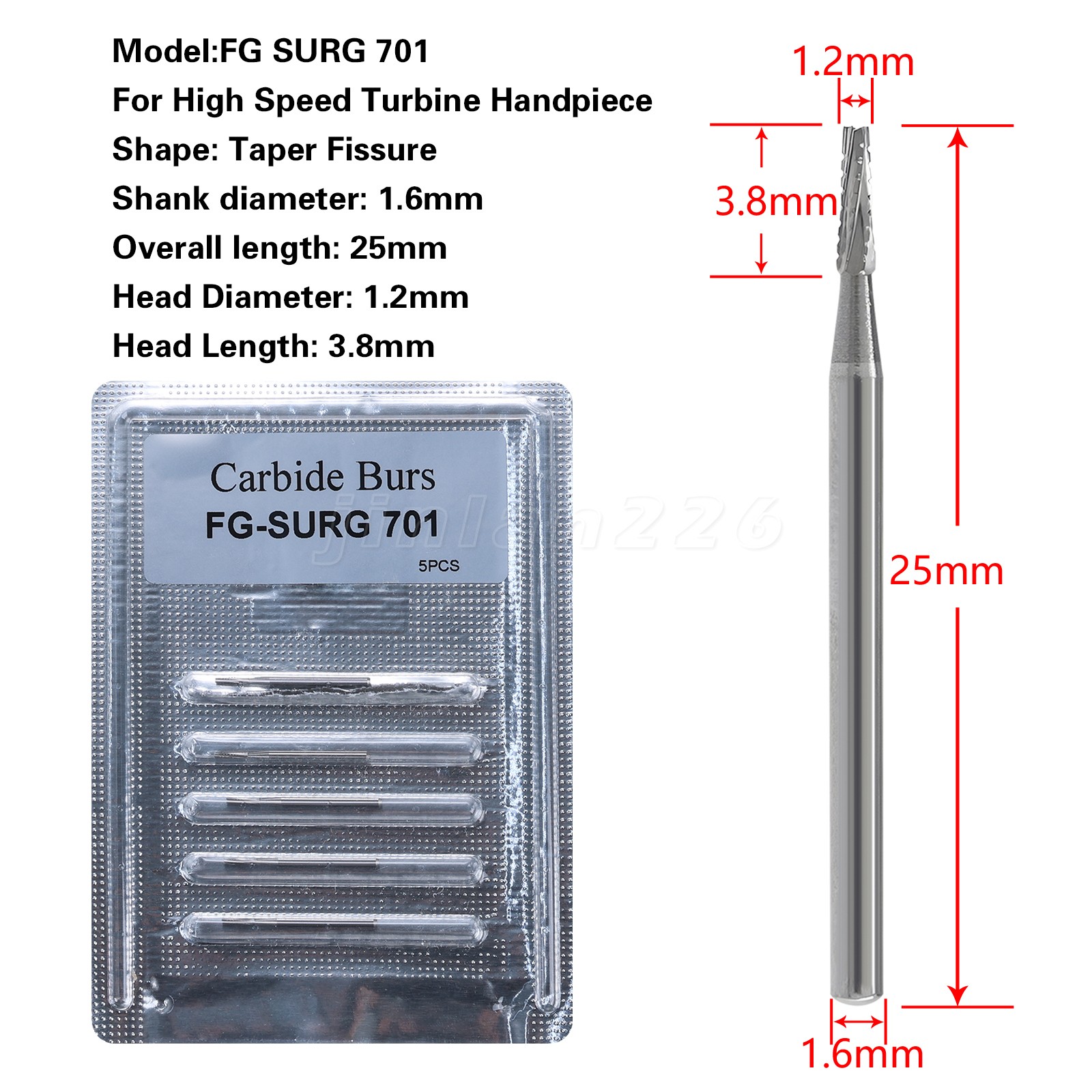 Dental 701 Surgical Burs FG SURG High Speed Carbide FGOS