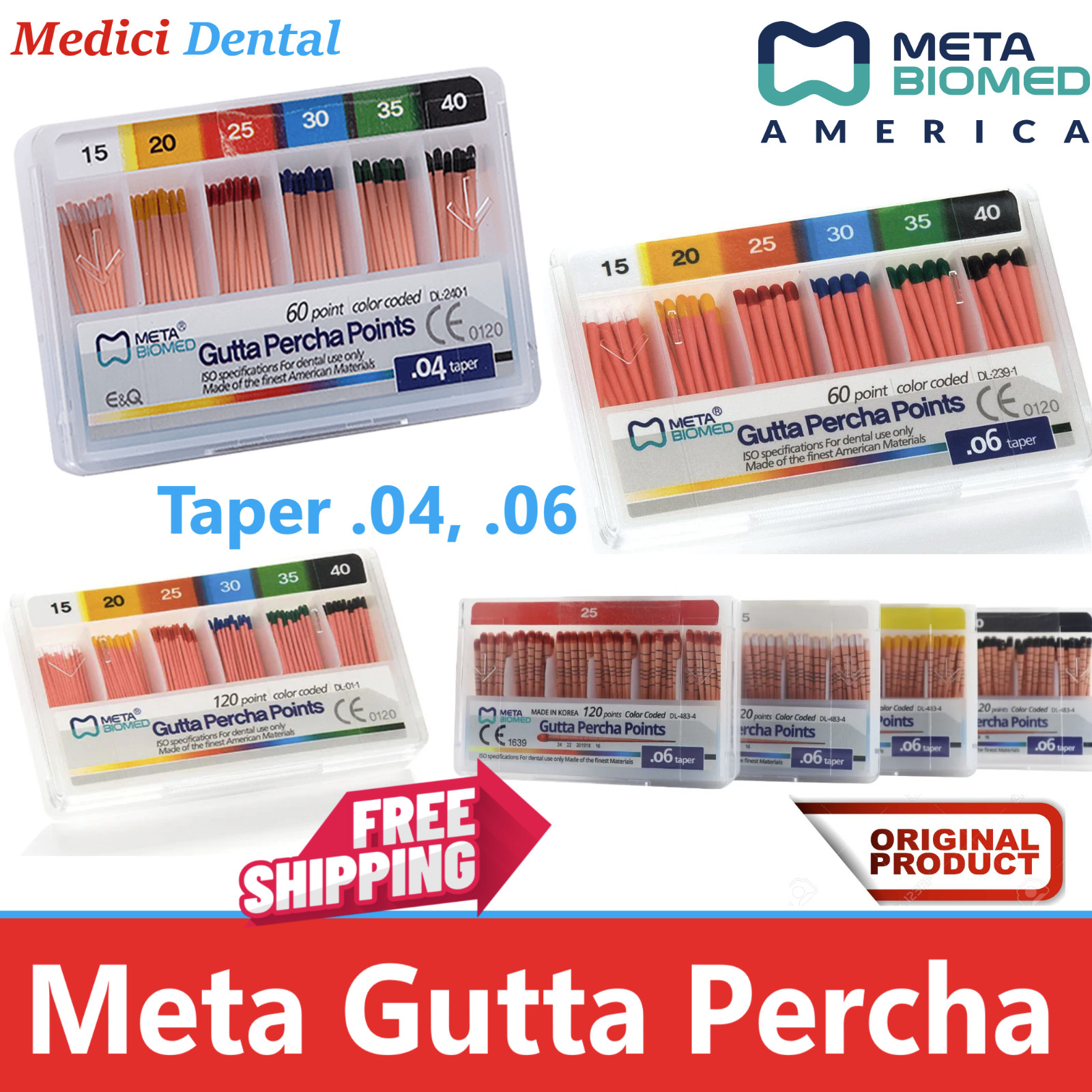 Dental Meta GUTTA PERCHA Taper .04 & .06 All Sizes #15 Through #80, 60/pk USA