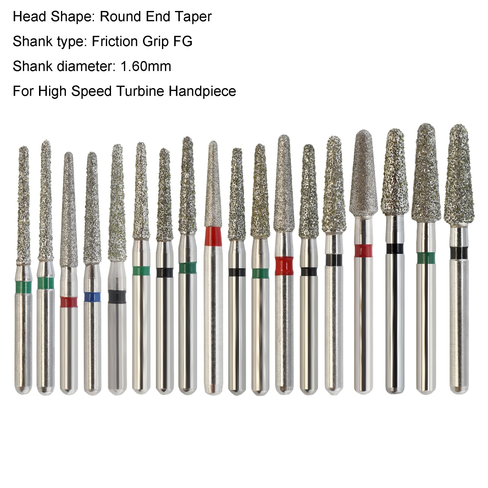 Dental Diamond Burs FG Round End Taper Football Barrel Pear Coarse Fine 856 379