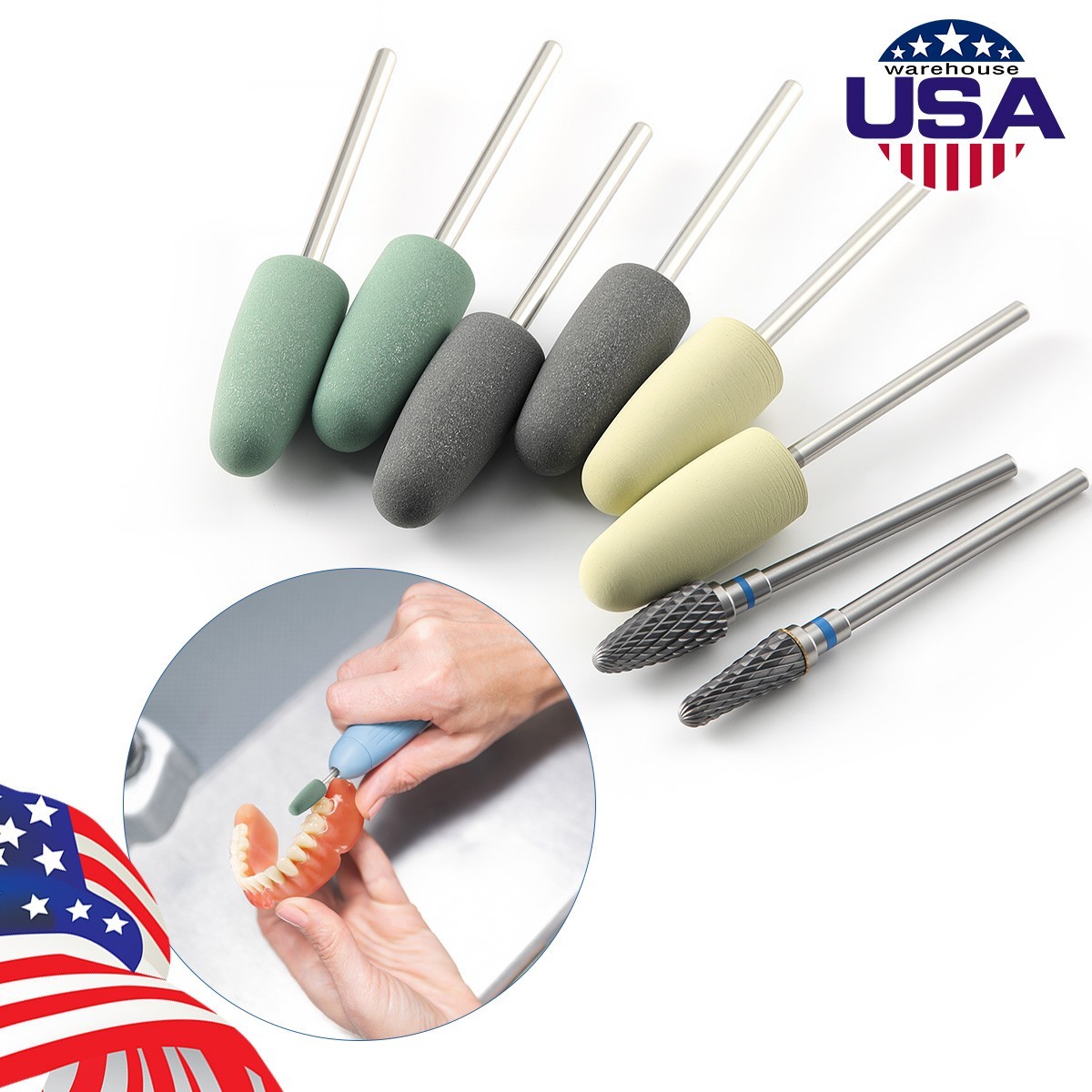 8Pcs Dental Resin Base Acrylic Polishing Kit For Micromotor Straight Handpiece