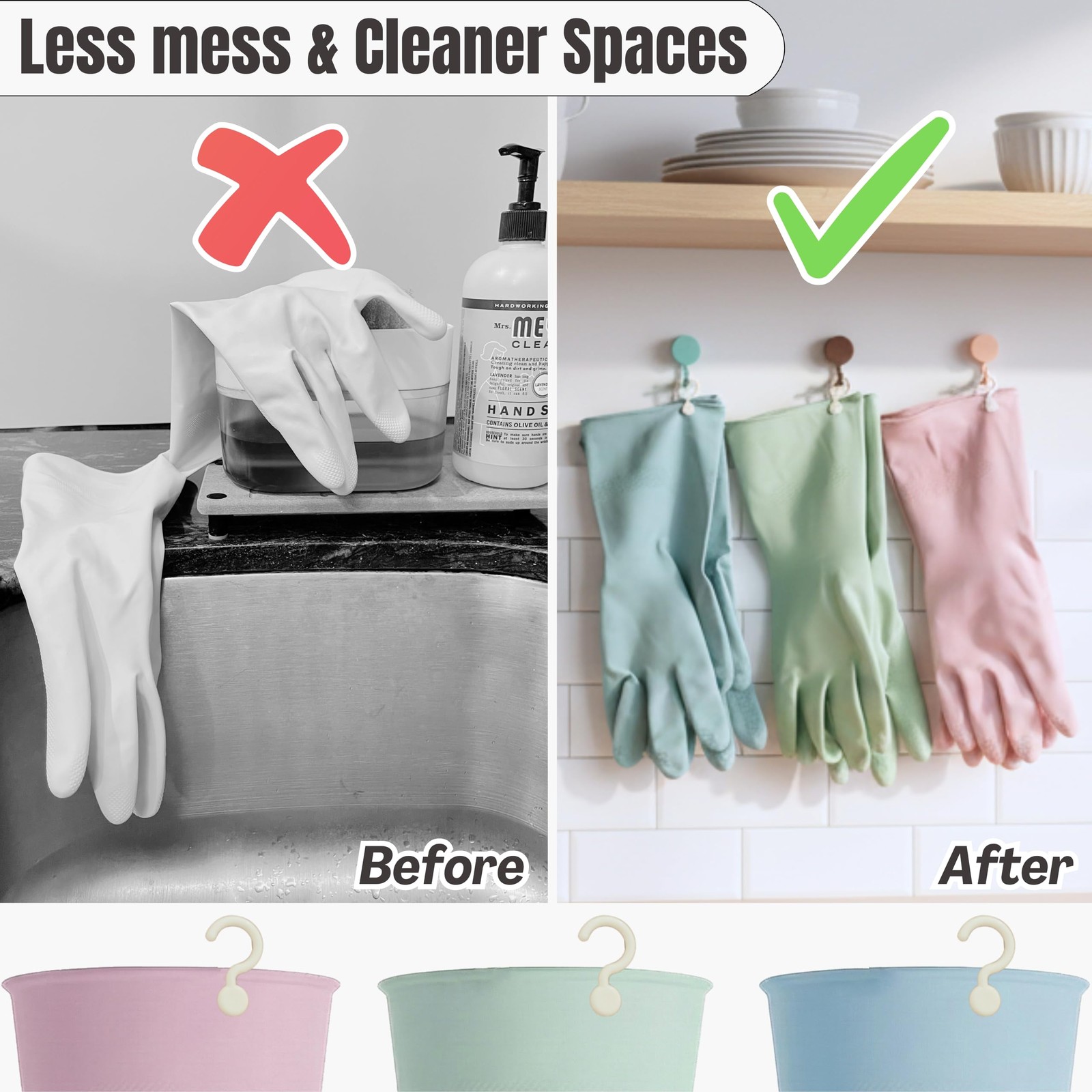 3 Pairs Dishwashing Gloves with Hanging Hooks – Reusable Cleaning Gloves for …
