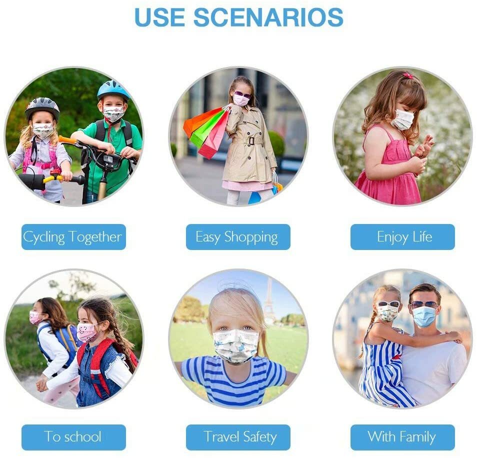 50 Pack Kids Face Mask Disposable Girls boys unisex face Cover 3 Layer Masks