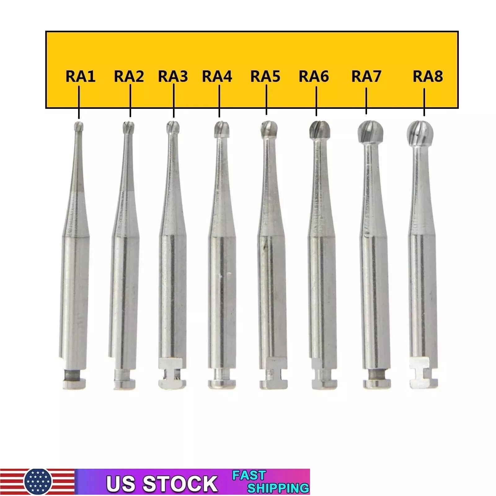 5-100 8 Types Dental Round Carbide Bur for Slow Speed Latch Type RA 1# – 8# Burs