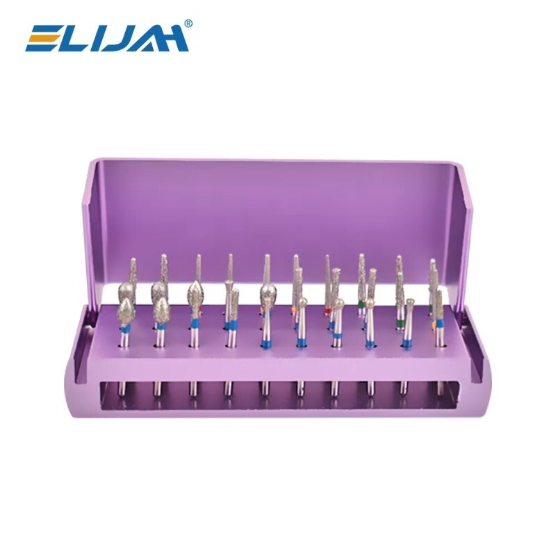 Dental Diamond Burs Drill+Disinfection Bur Block High Speed Handpiece–30Pcs/Set
