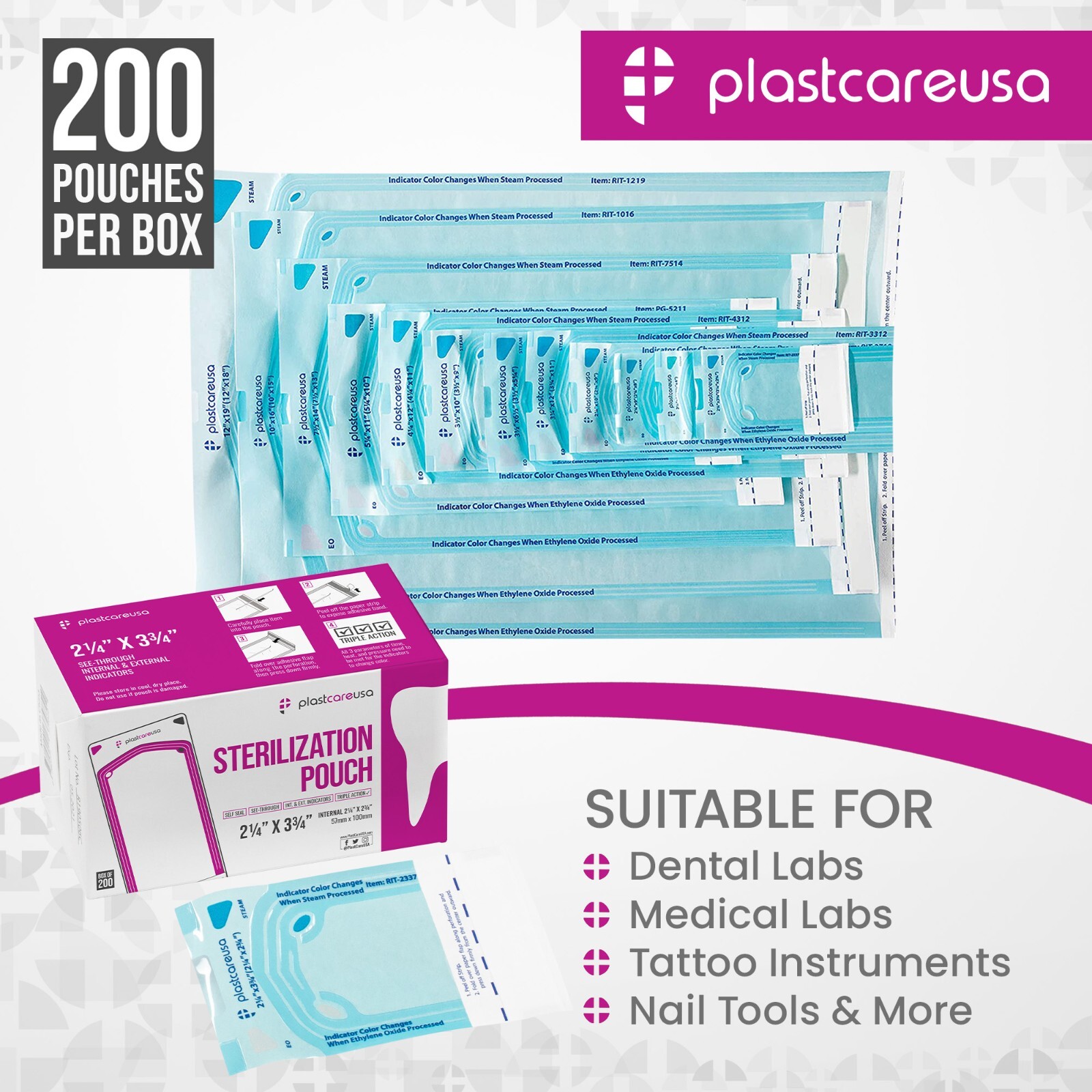 1000 2.25″ x 2.75″ Self-Sterilization Pouches Autoclave Bags Dental Tattoo 5 Box