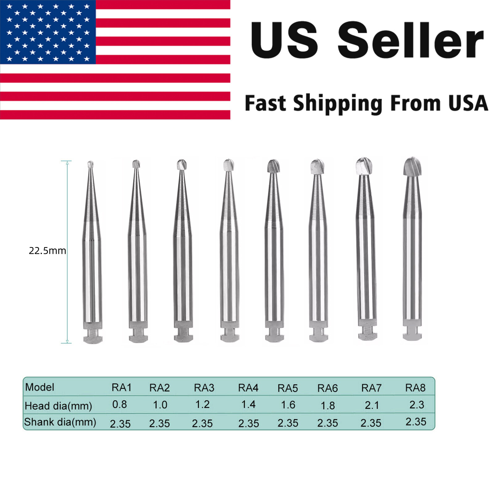 5 Pcs/Pack Dental Carbide Bur RA Round For Slow Speed Latch Type Burs 1#-8#