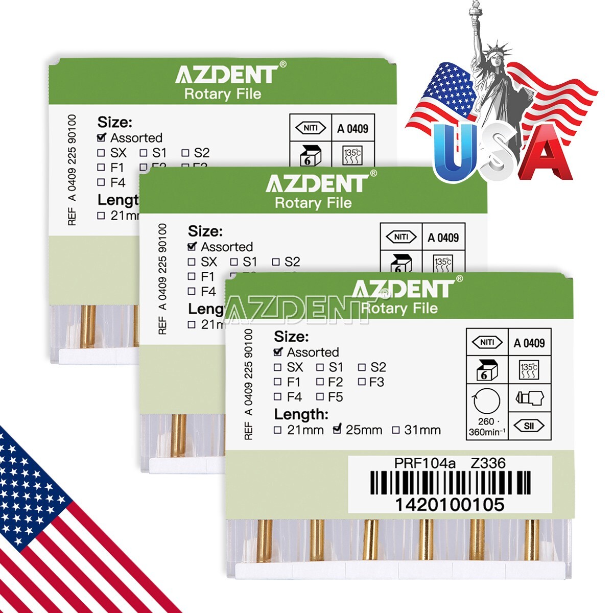 3 Packs Dental Engine Use Rotary Heat Activated Endo Canal Root Niti Files 25mm