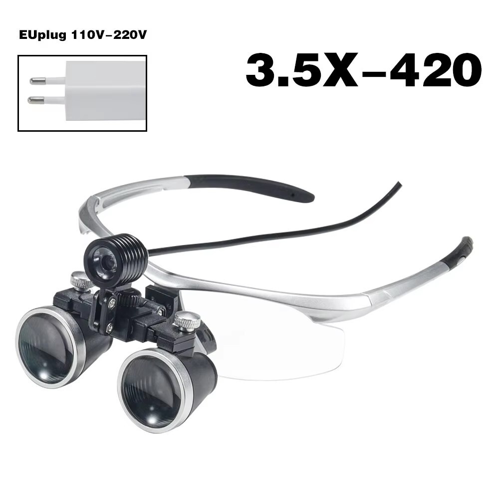 3.5X-420 Dental Binocular Loups Clip-on Magnifying Loupe for Glasses US/EU Plug