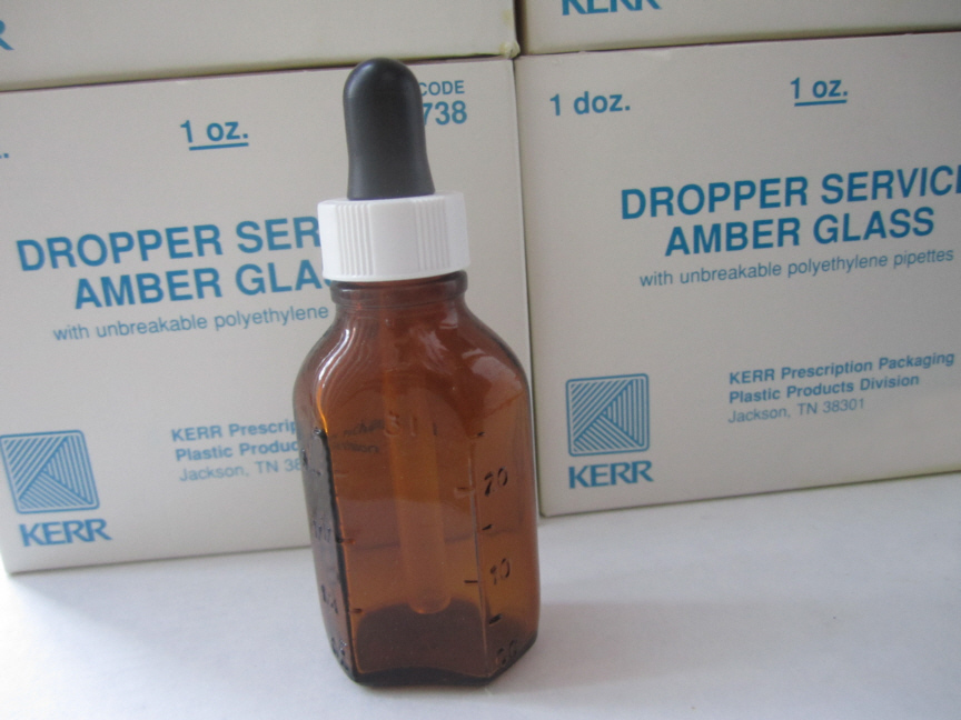 Qty 44 – KERR 1 oz. Dropper Service Amber Glass w/ Polyethylene Pipettes, NEW