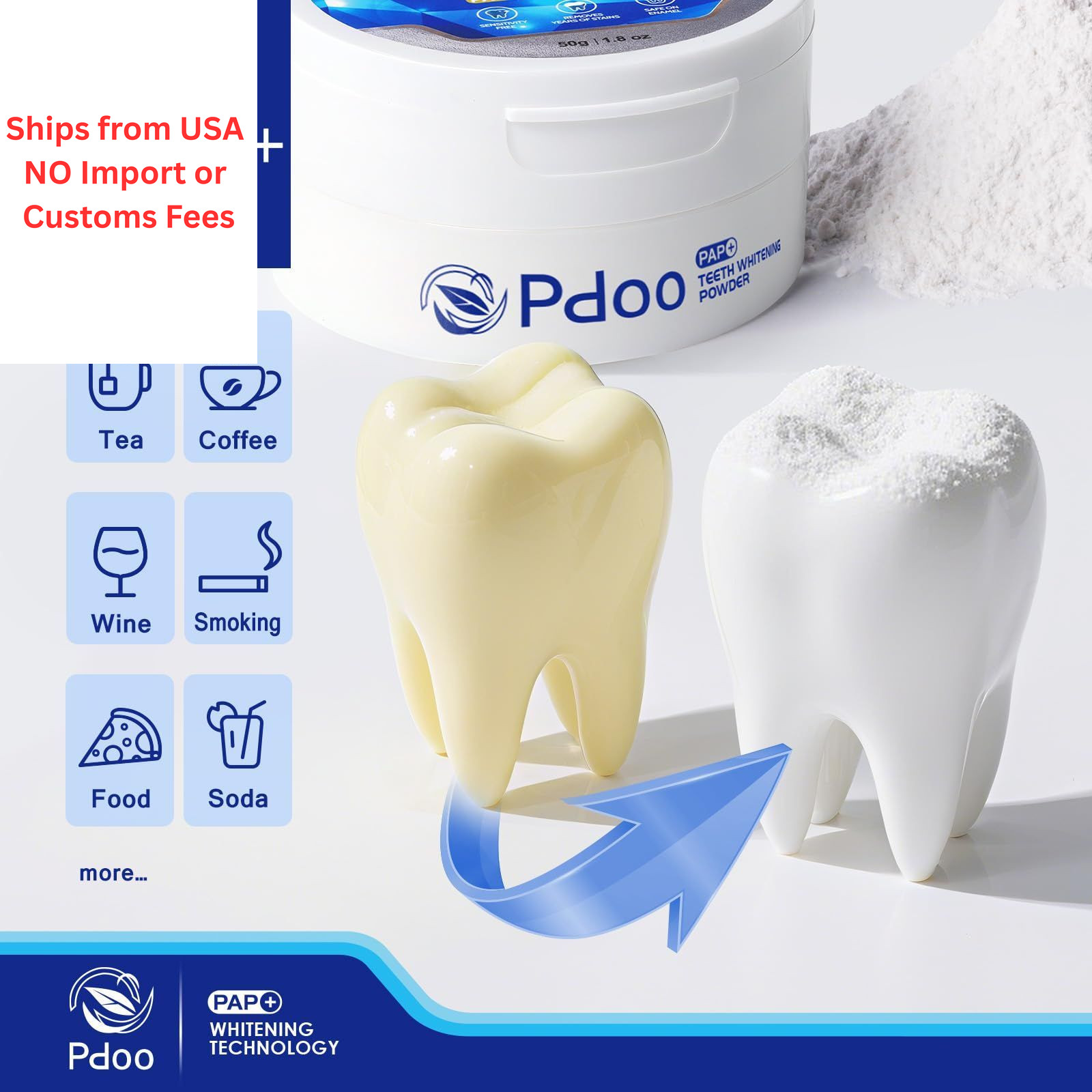 Teeth Whitening Powder 50g with Pap – 1.8 Ounce (Pack of 1), White