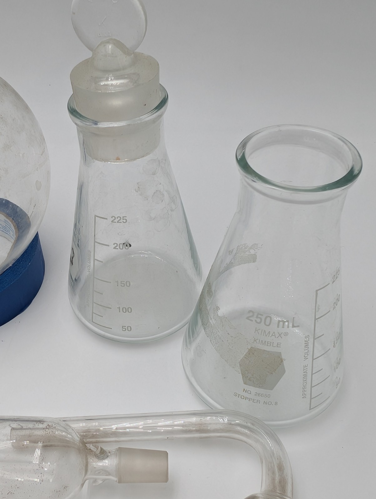 Lot of Vintage Laboratory Glassware 21pcs (Pyrex) (Kimax) Connectors + More