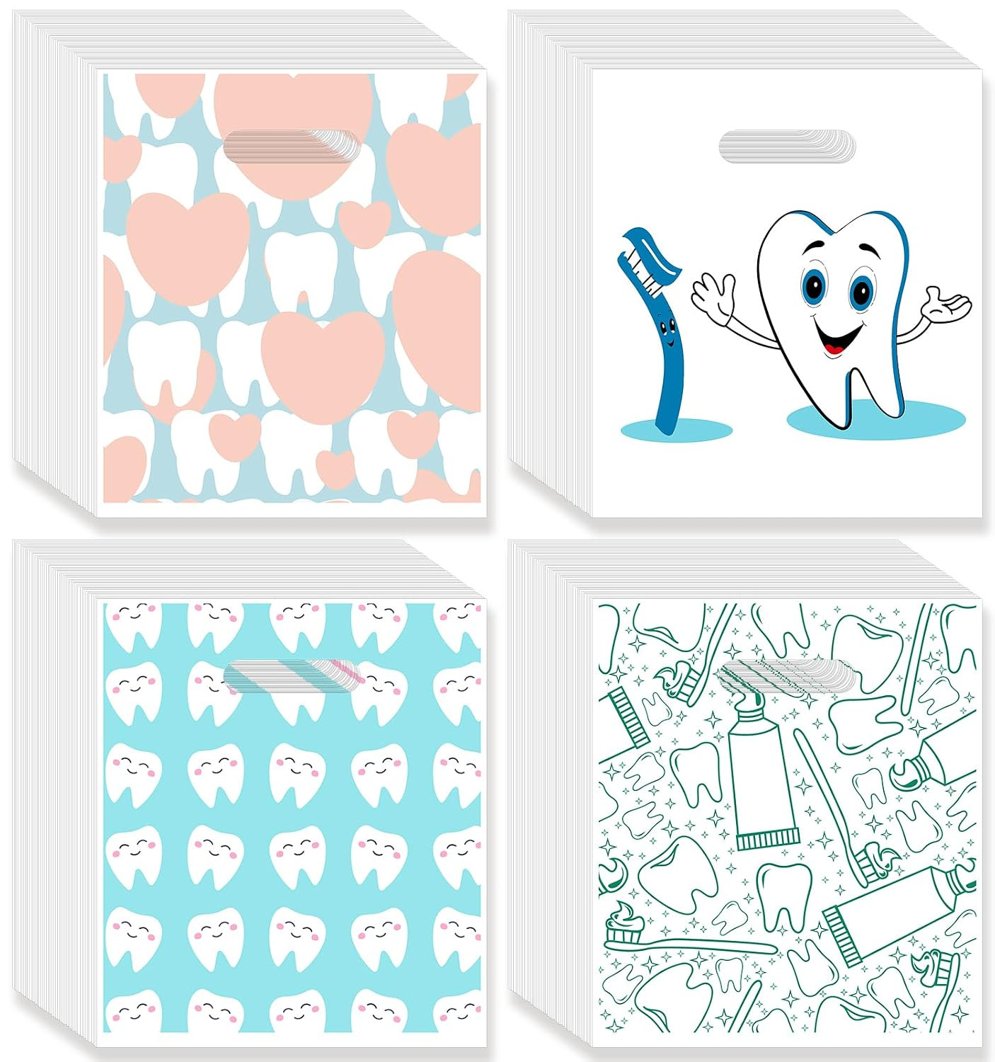 200 Pcs Dental Bags, Tooth Patient Care Dental Bags, 9 X 8 Inches Dental Goodie