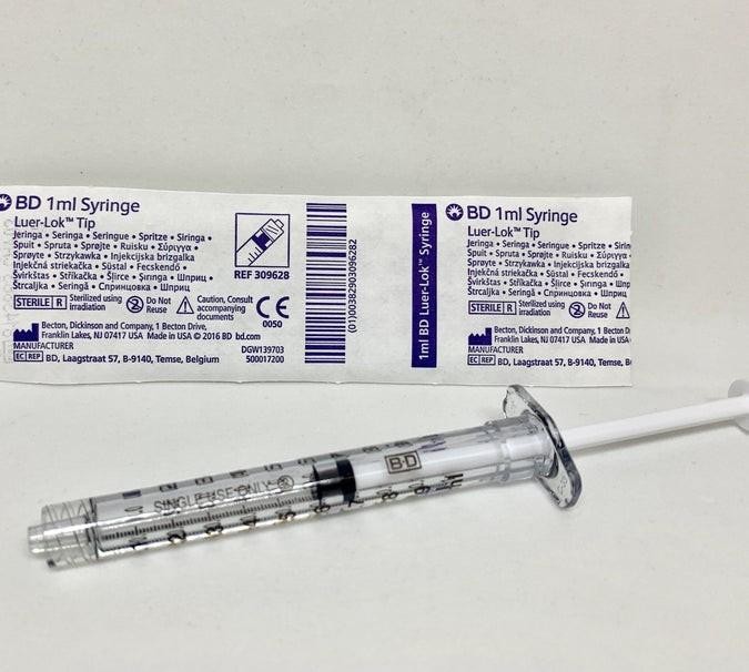 BD Syringe 1 mL Luer-Lok tip STERILE Box of 100 #309628 Brand New EXP.08-2030