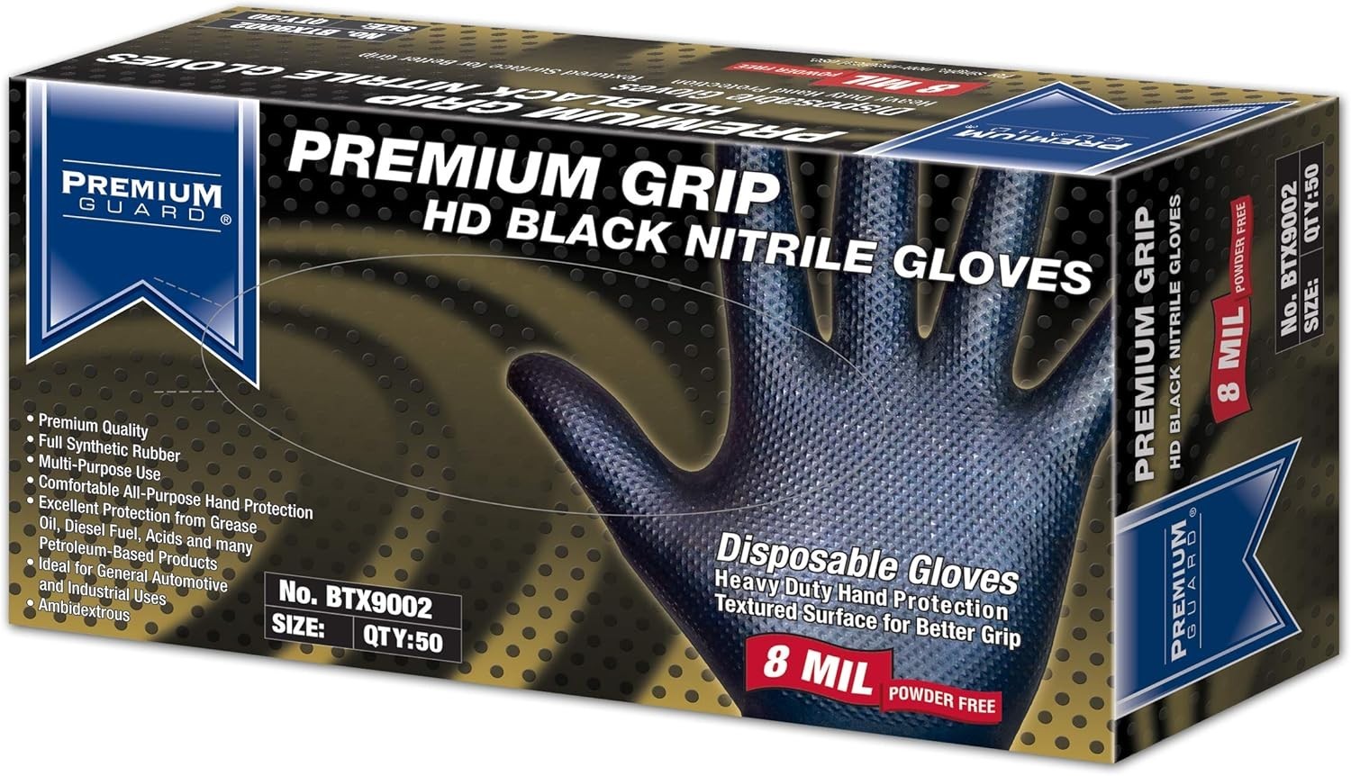 Case of 500 Gloves – Premium Grip MEDIUM HD Black Nitrile Gloves 50/Box