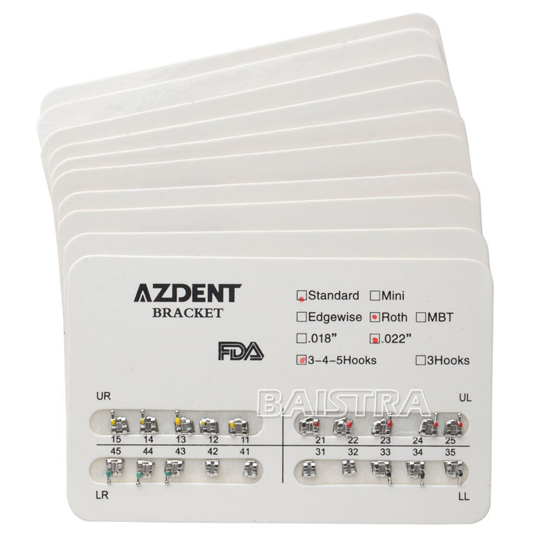 AZDENT 20pc/Kit Dental Orthodontic Bracket Braces Standard Roth .022 Hooks 3-4-5