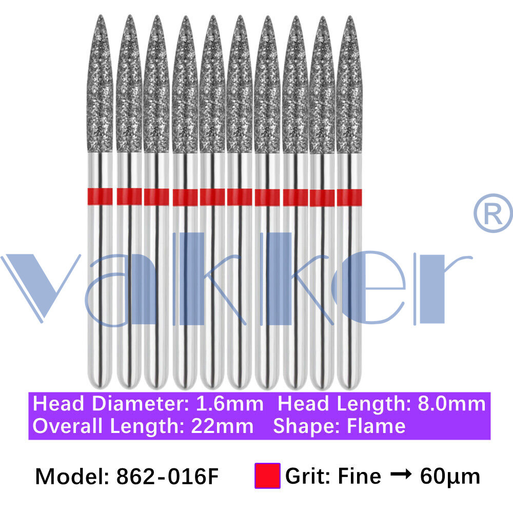 10pc Dental Super Fine/Fine/Medium Grit Diamond Burs for Handpiece Friction Grip