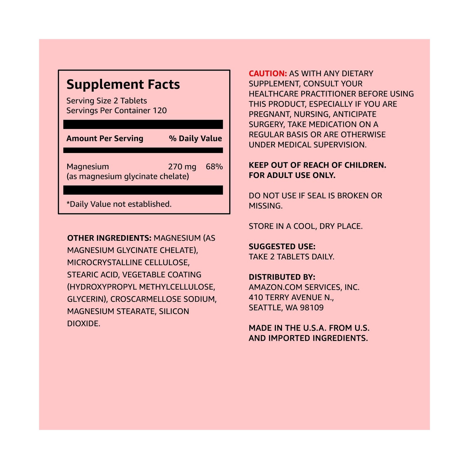 Amazon Elements – Chelated Magnesium, 240 tablets, 270 mg per S… USA Fast Ship