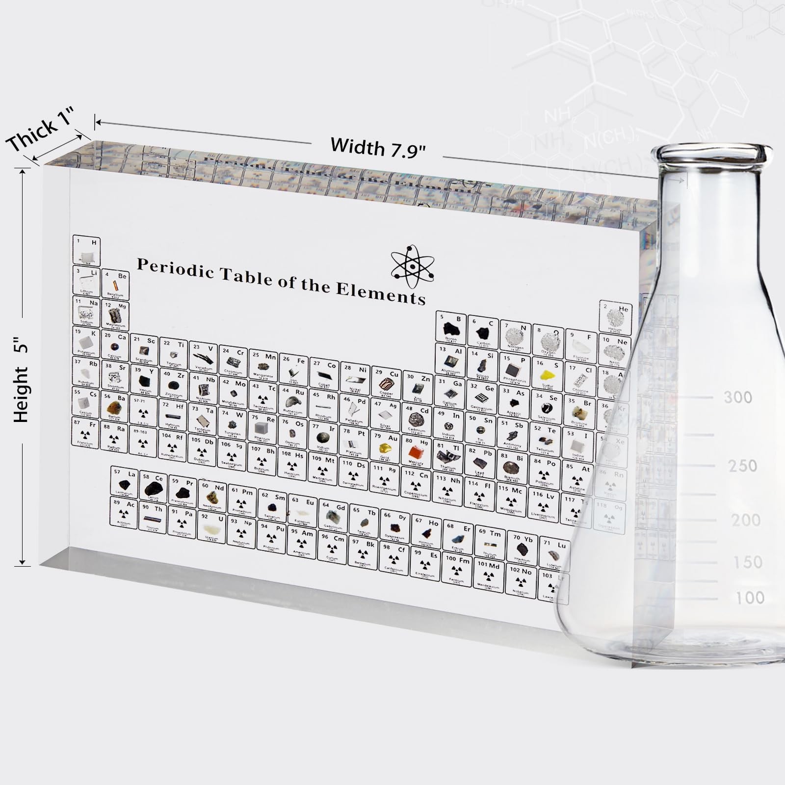 “8-Inch Acrylic Periodic Table Display with 83 Real Element Samples for Science”