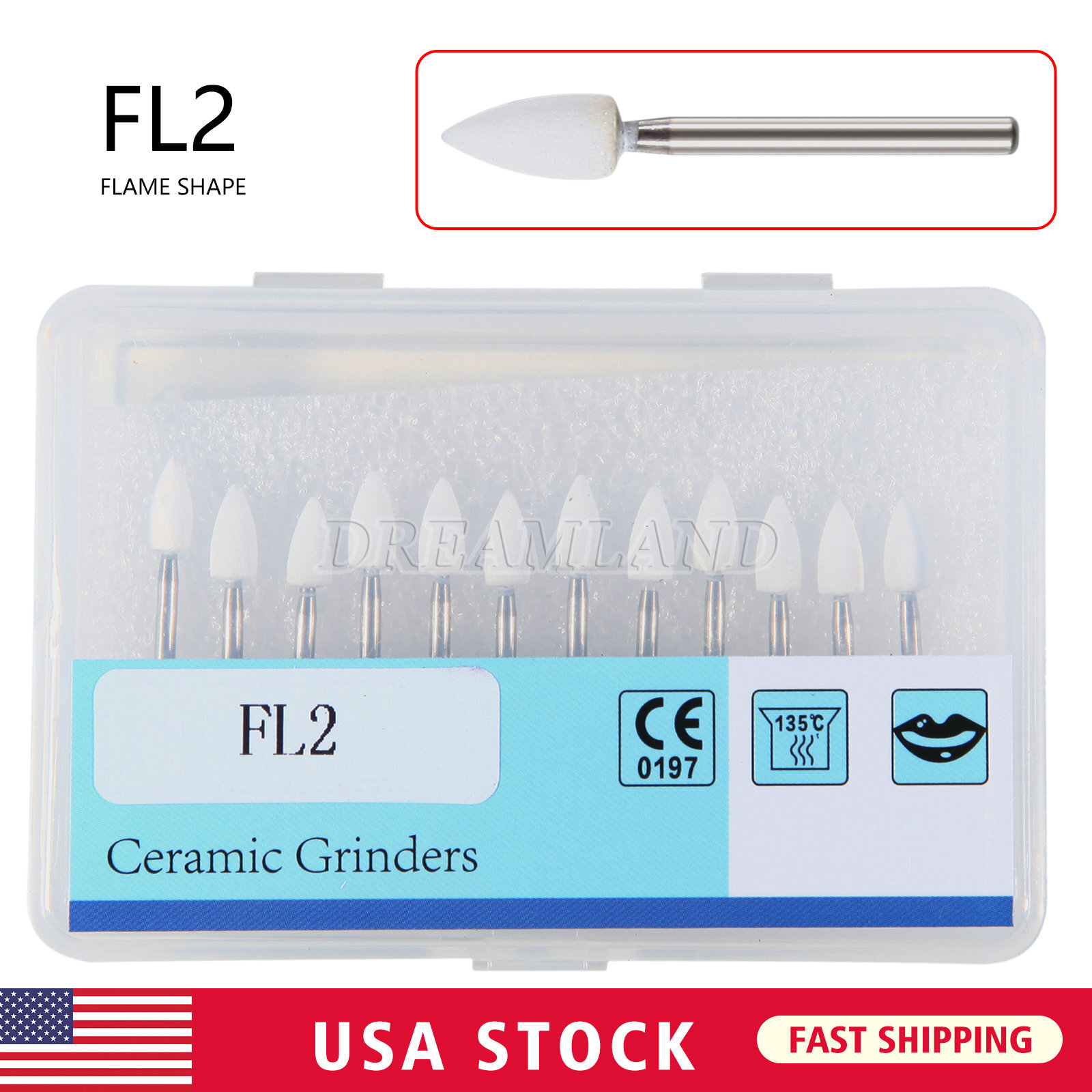 Dental White Polishing Stones – Flame FL2 FG – Arkansas Stone – Meta – 12 pieces
