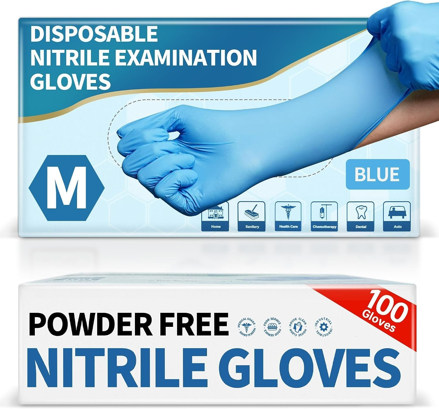 Blue Nitrile Disposable Exam Gloves – 4.5 Mil, 100 Count, Latex-Free & Food-Safe