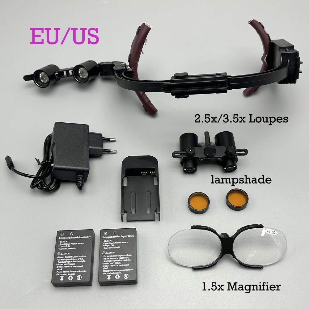 Dental Surgical Binocular Loupe Magnifier Glasses Dentisit LED Head Light EU/US