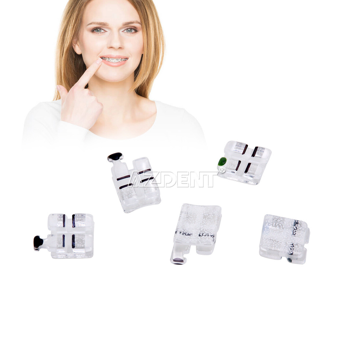 Dental Ortho Monocrystalline Sapphire Braces Ceramic Brackets MBT .022 Hooks 345