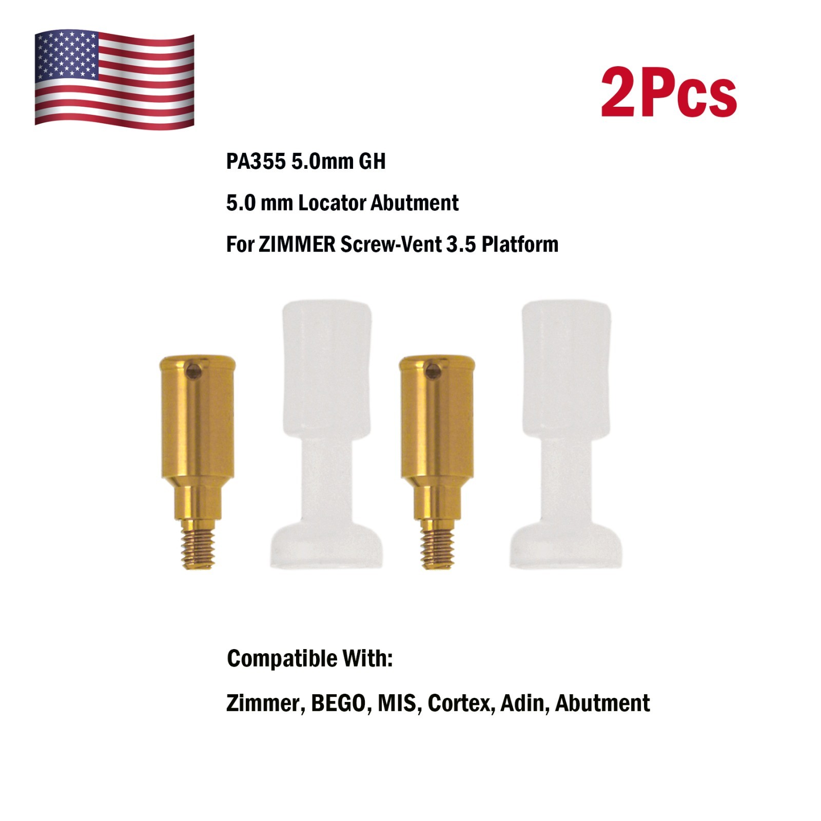US For Zimmer Dental Locator Attachment Abutment & Male Cap Tool PAØ3.5mm 5mm GH