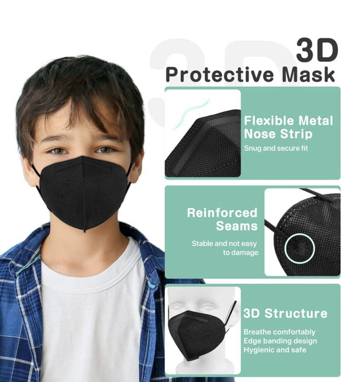 10-50 Pcs Black KN95 Protective 5 Layer Face Mask BFE 95% Disposable kids Masks