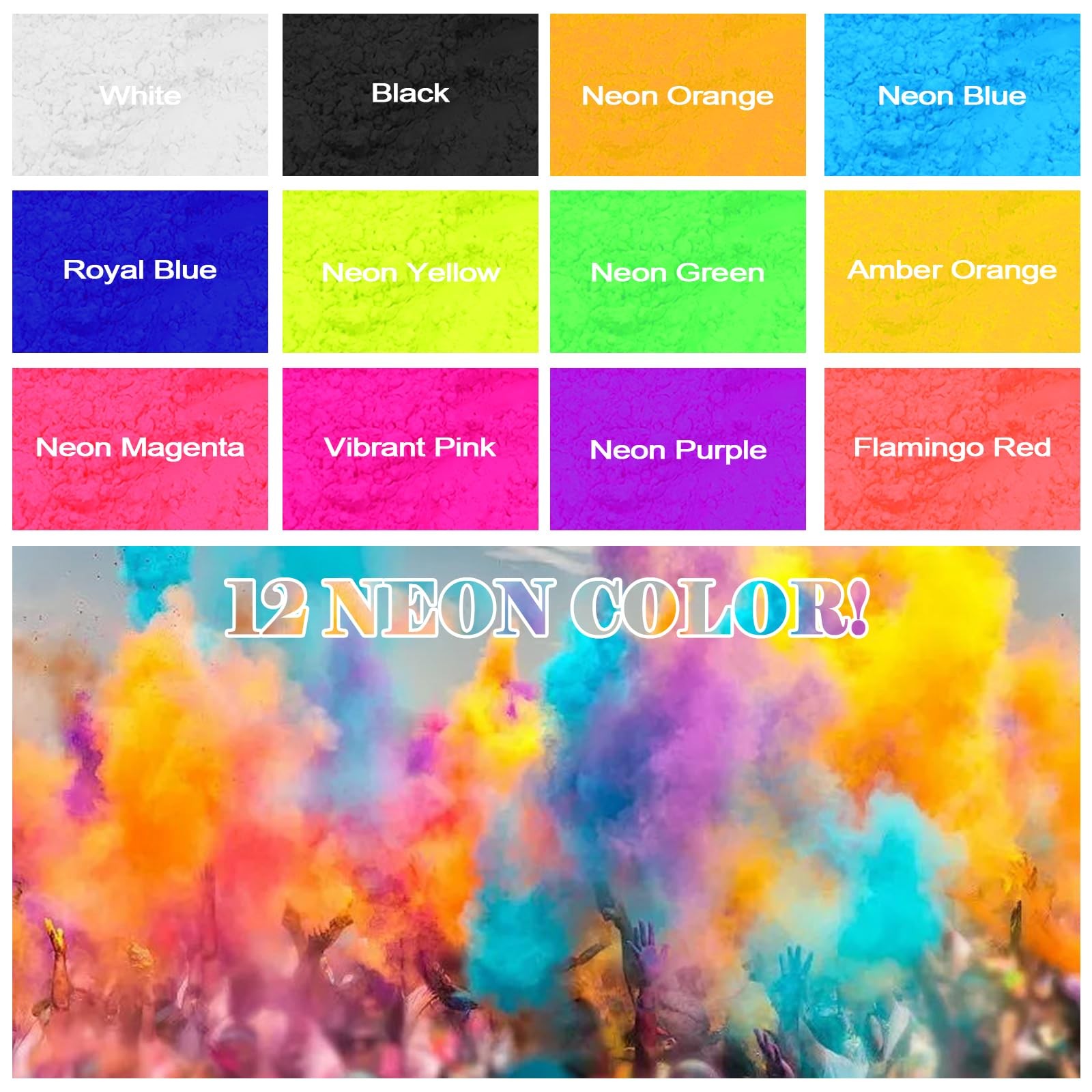 12 Colors (Black, White, Green, Blue, Royal Yellow, Orange, Amber Magenta,…