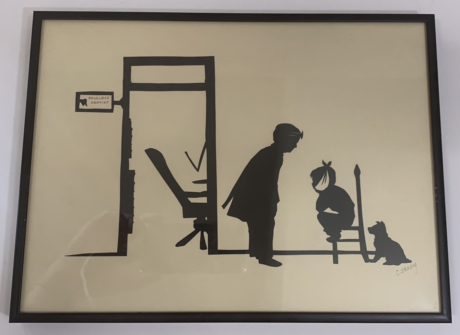 Dentist Office Picture Silhouette Cutting Paper Artwork Original Signed & Framed