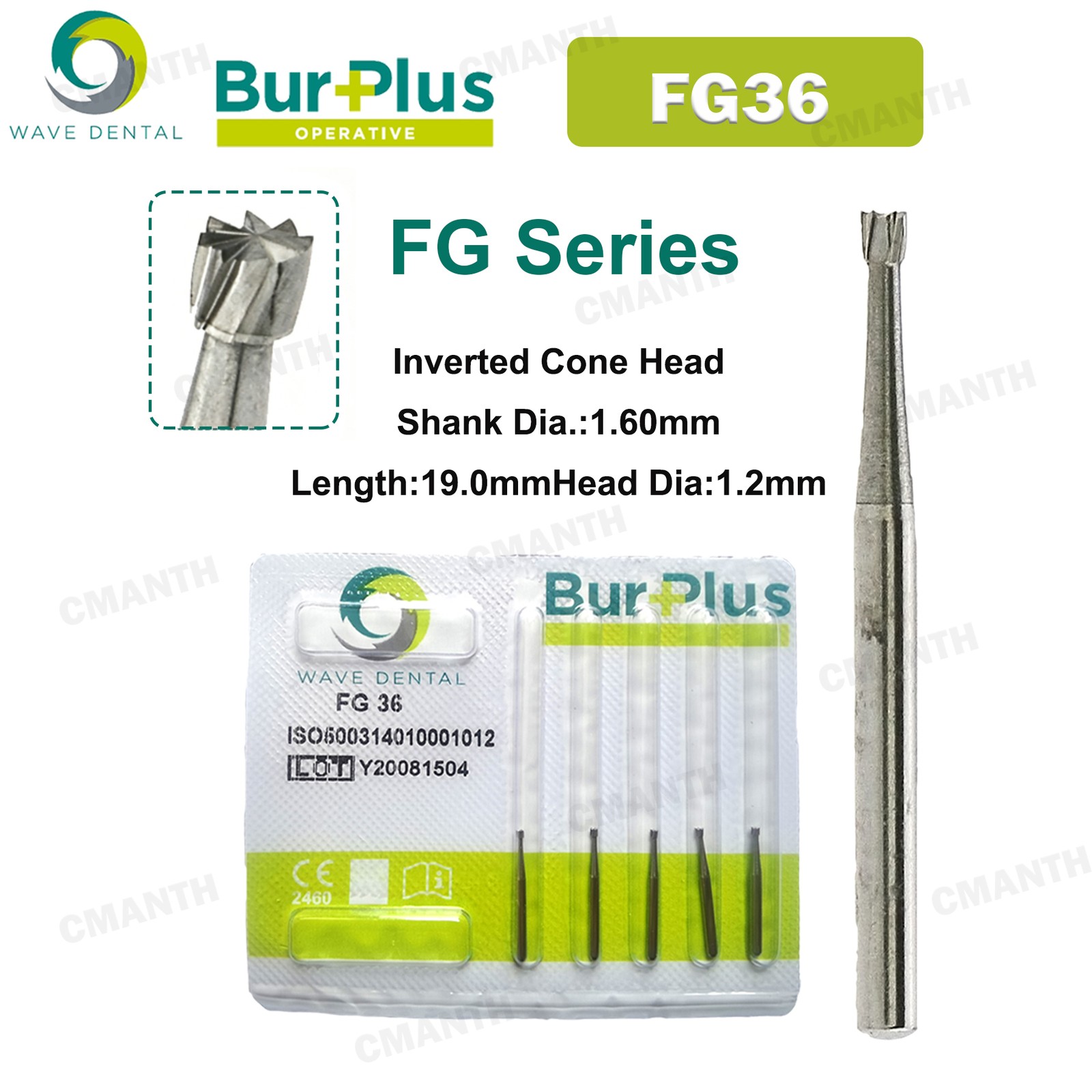 WAVE Dental Bur Tungsten Carbide Bur Inverted Cone Head Handpiece FG High Speed
