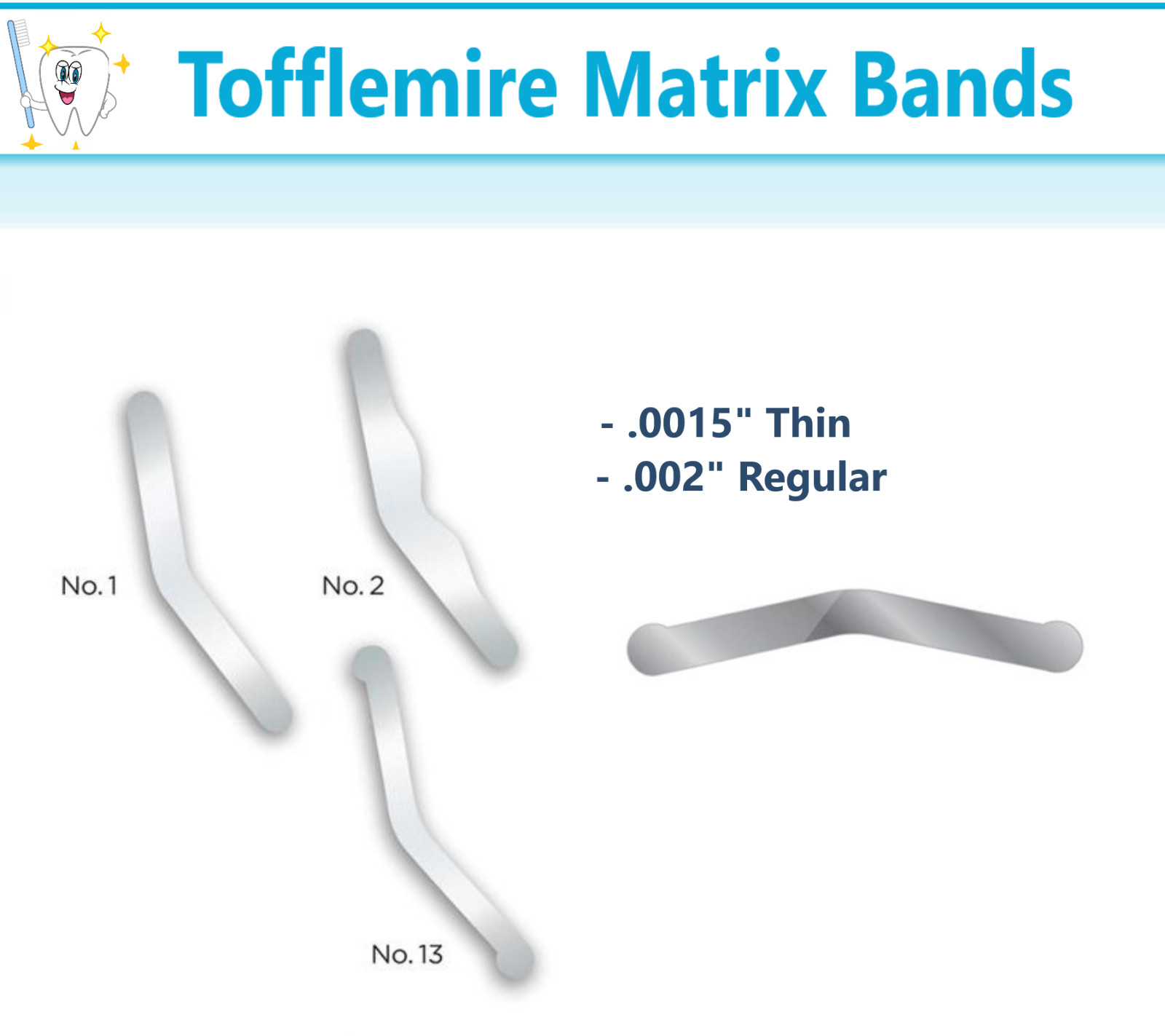 Dental universal Matrix Bands Tofflemire Stainless Steel bands 0.015 #1#2 #3 #13