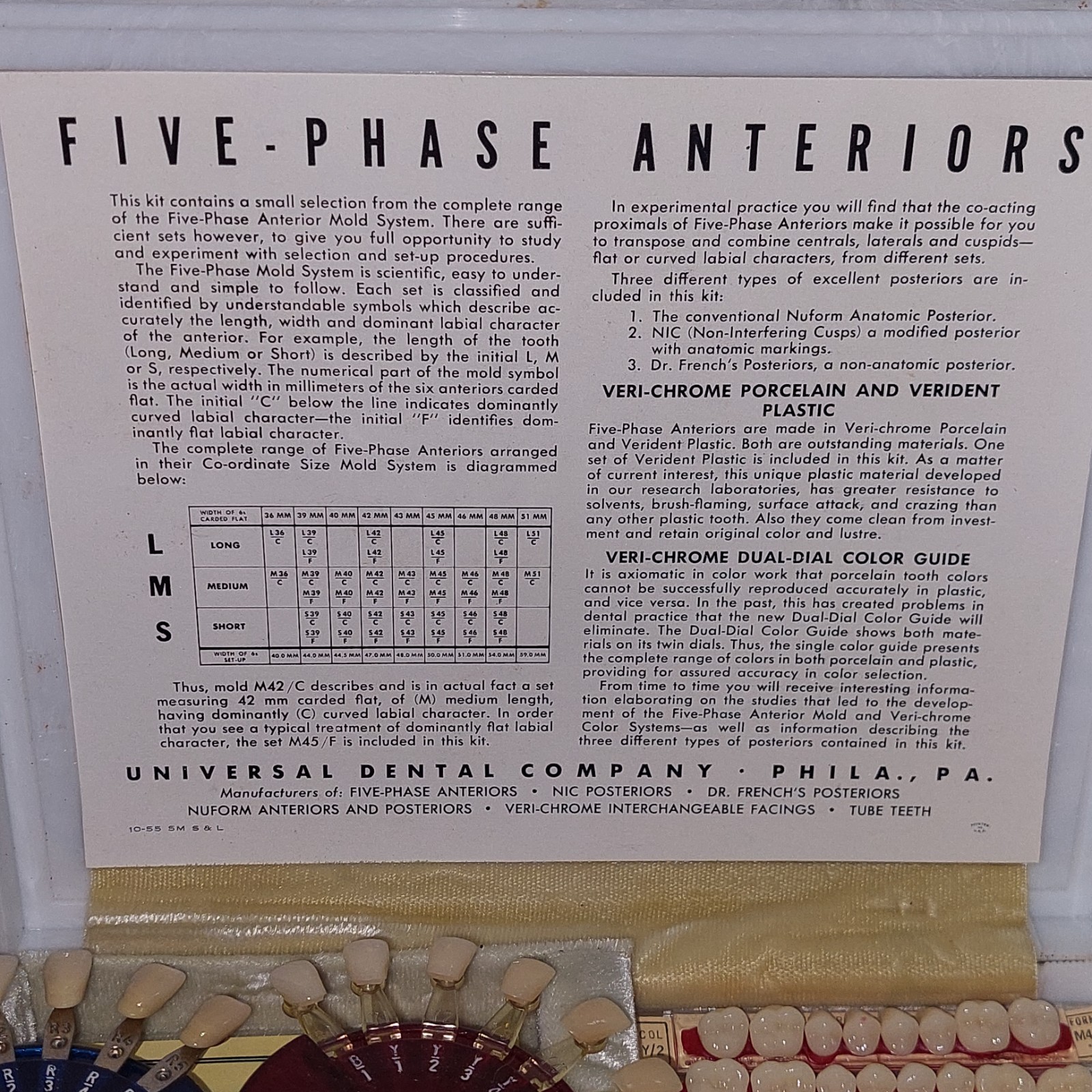 VTG 50s UNIVERSAL DENTAL CO PA EXPERIMENTAL KIT FIVE PHASE ANTERIORS VERI-CHROME