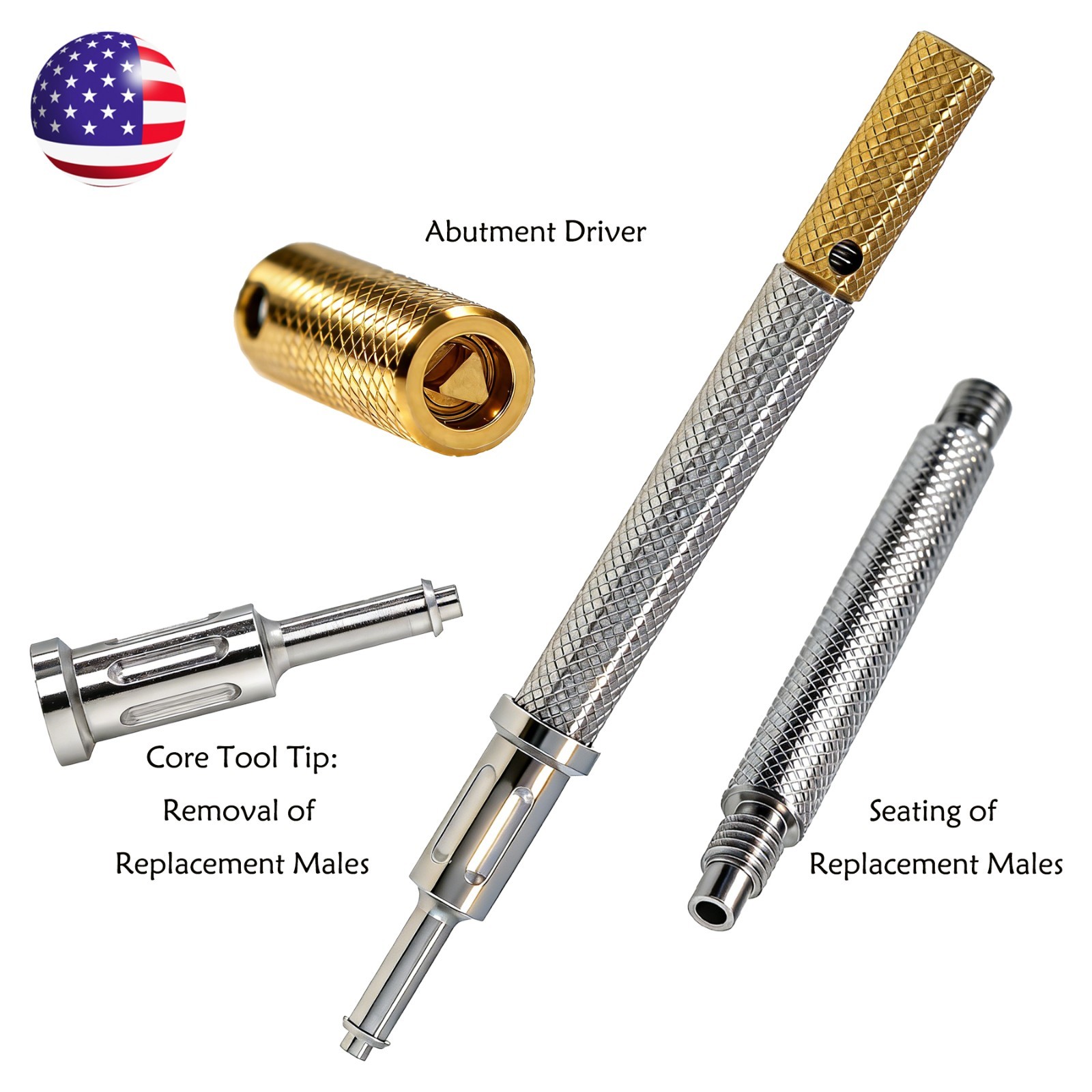 US Attachment Locator Abutment For Nobel Active NP/RP 1-5mm & Male Cap Inserts