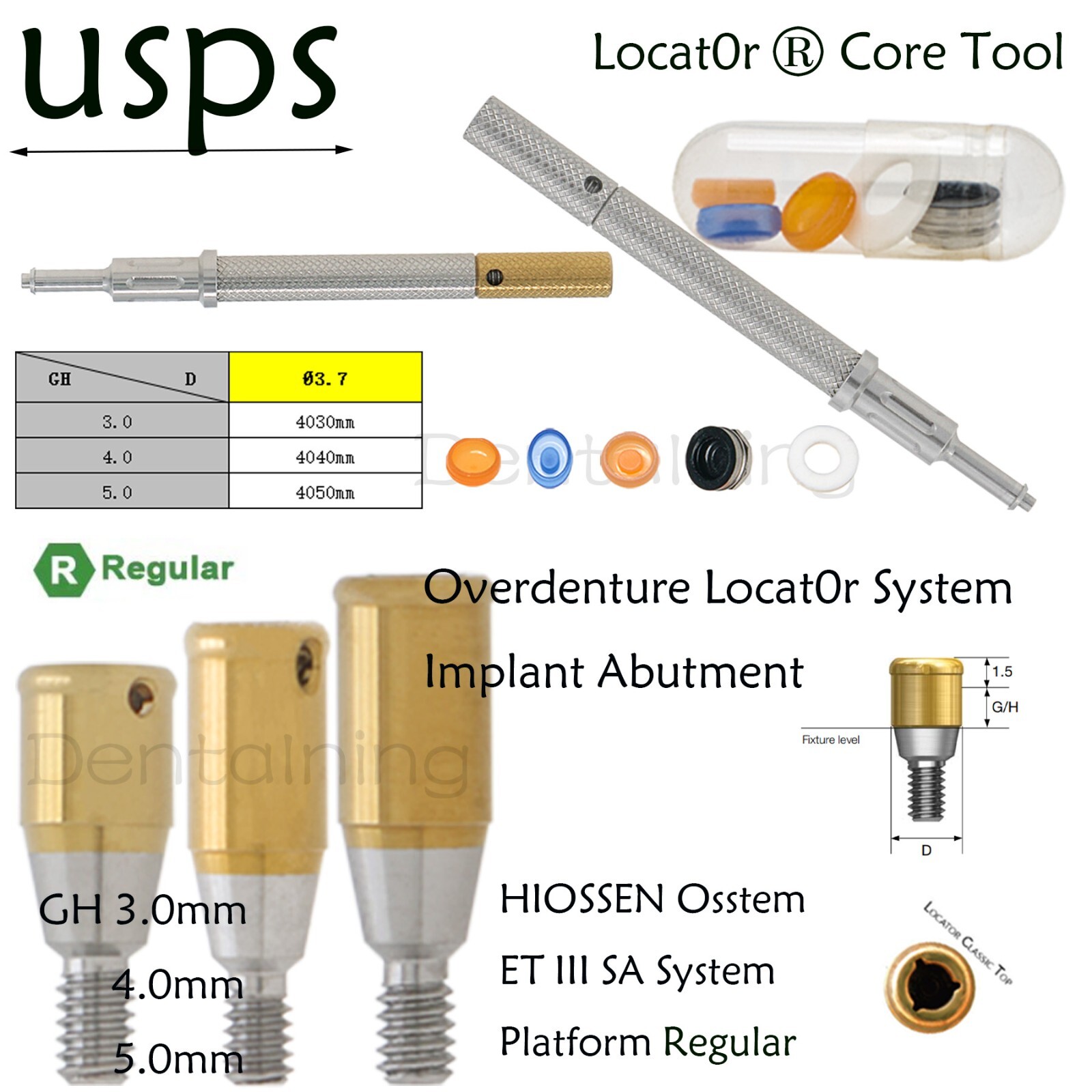 US Dental Overdenture Implant Abutment Locator Sys For Hiossen Regular 3/4/5.0mm