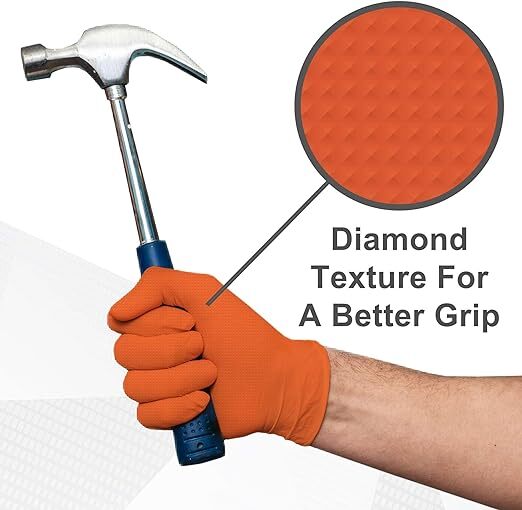 First Glove Grip 8 Mil Orange Nitrile Diamond textured Gloves