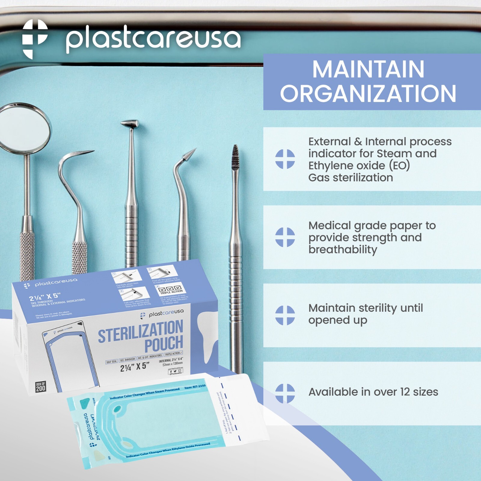 2.25″ x 4″ Self-Sealing Sterilization Pouches for Autoclave (1 Box of 200)