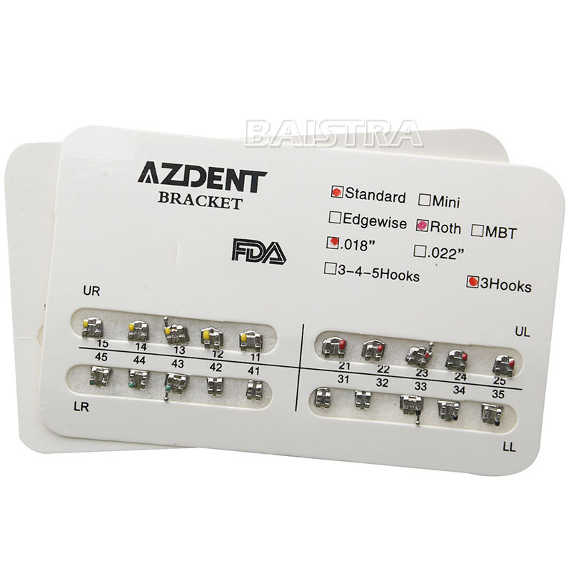AZDENT 20pc/Kit Dental Orthodontic Bracket Braces Standard Roth .022 Hooks 3-4-5